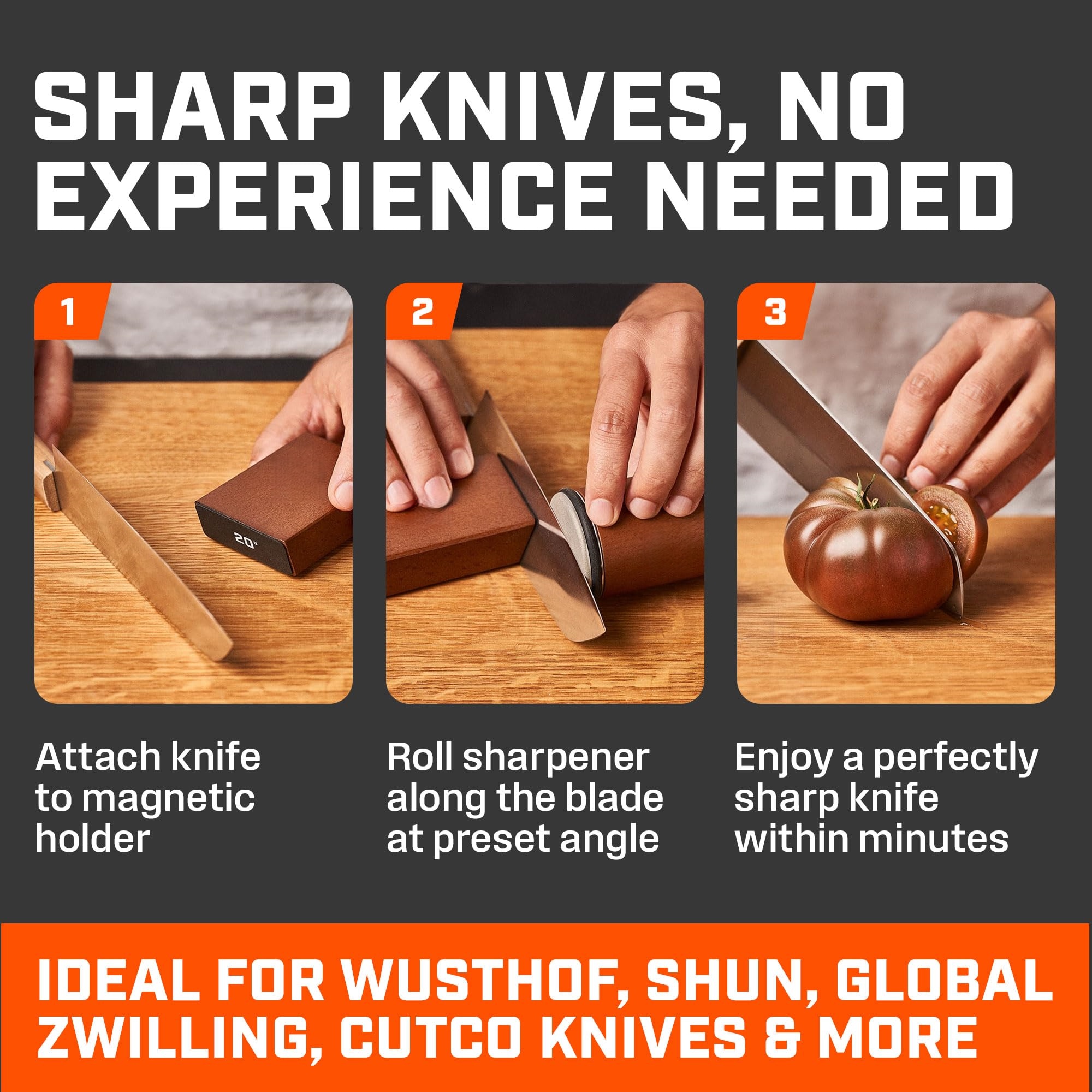 The Original Rolling Knife Sharpener™ - Knife Sharpening Made Easy - Knife Sharpener Tool for Kitchen, Outdoor & Utility Knives - Kit Offers 15 & 20° Angles - Kitchen Gadgets & Gifts for Him-$59.00-Photo to 3d art