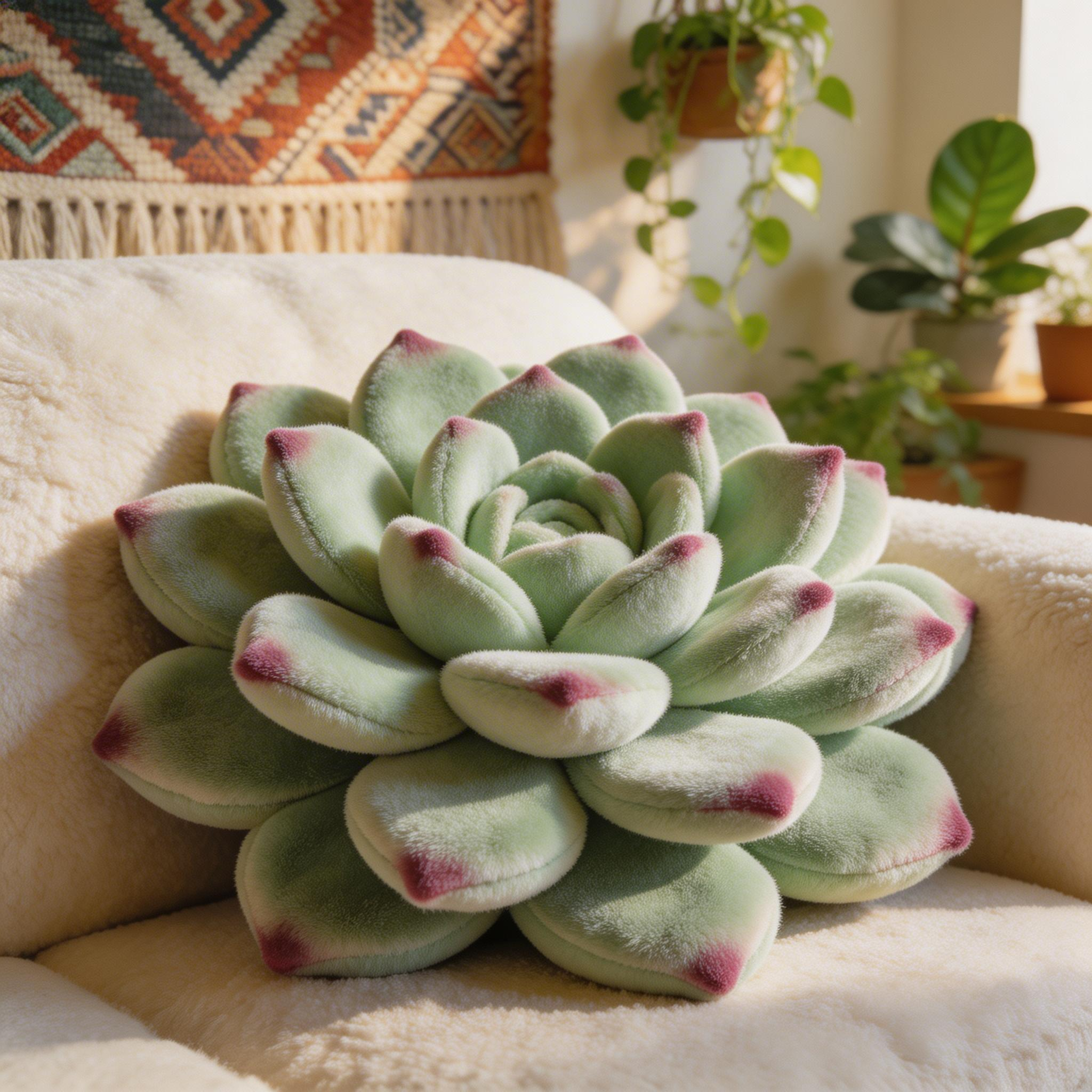 3D Succulent Throw Pillow (Echeveria-Inspired) – Cute Plant Couch Cushion-$33.00-Photo to 3d art