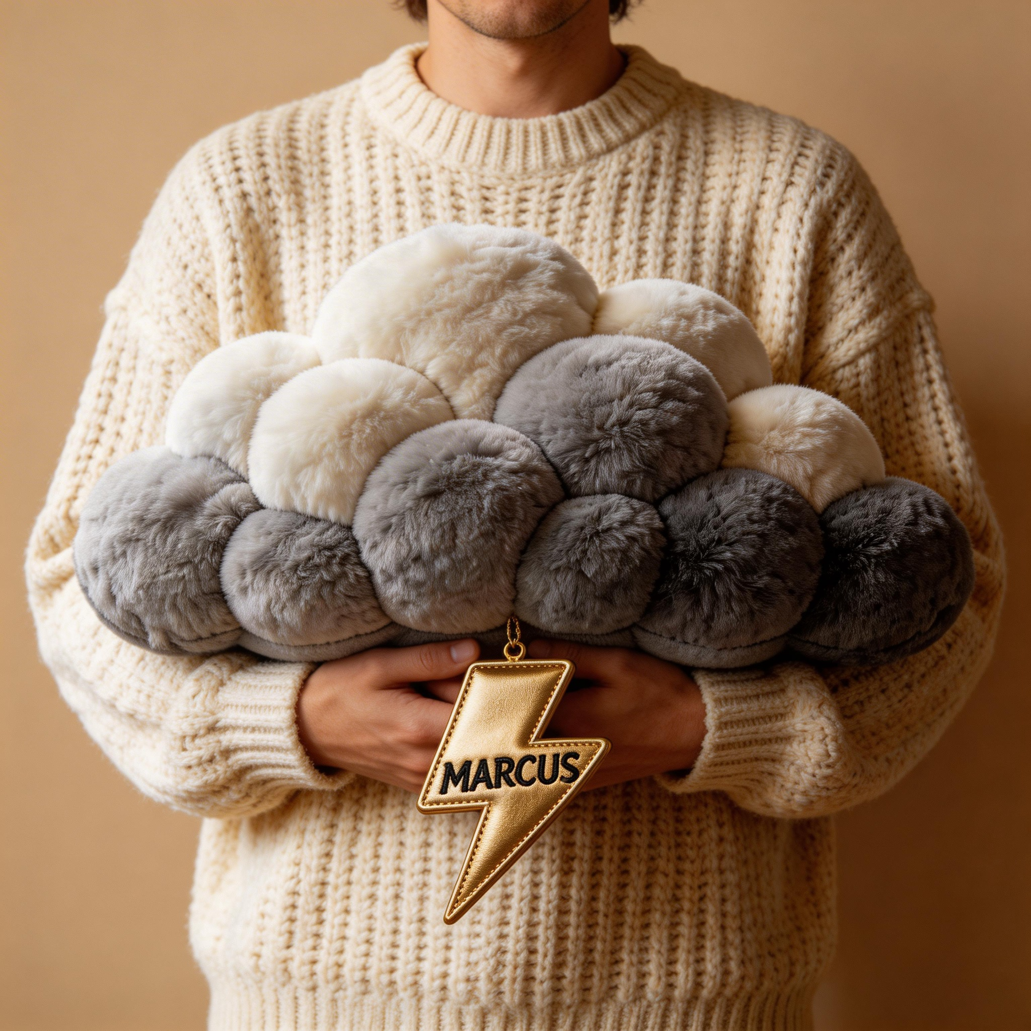 Personalized Thunderstorm Cloud Pillow with Custom Name (Lightning Bolt Charm Cushion)-$33.00-Photo to 3d art