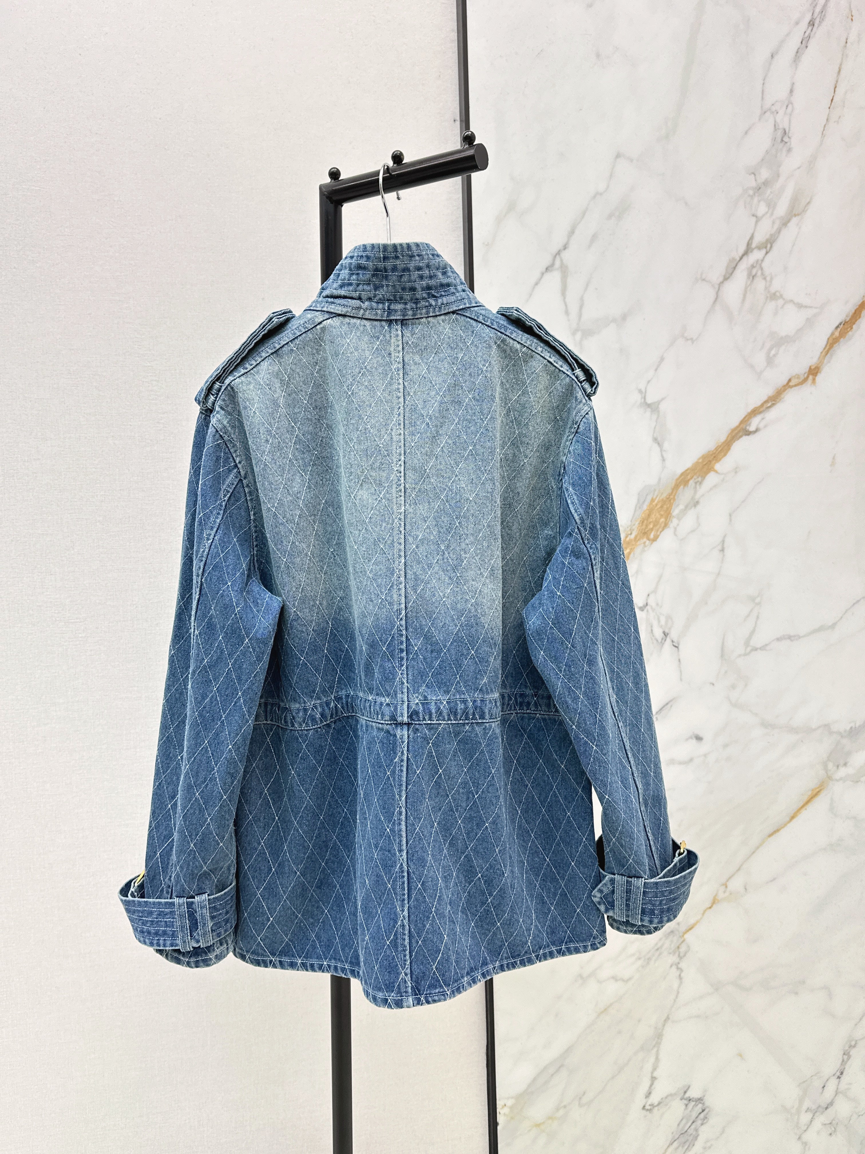 Retro-style washed blue denim jacket