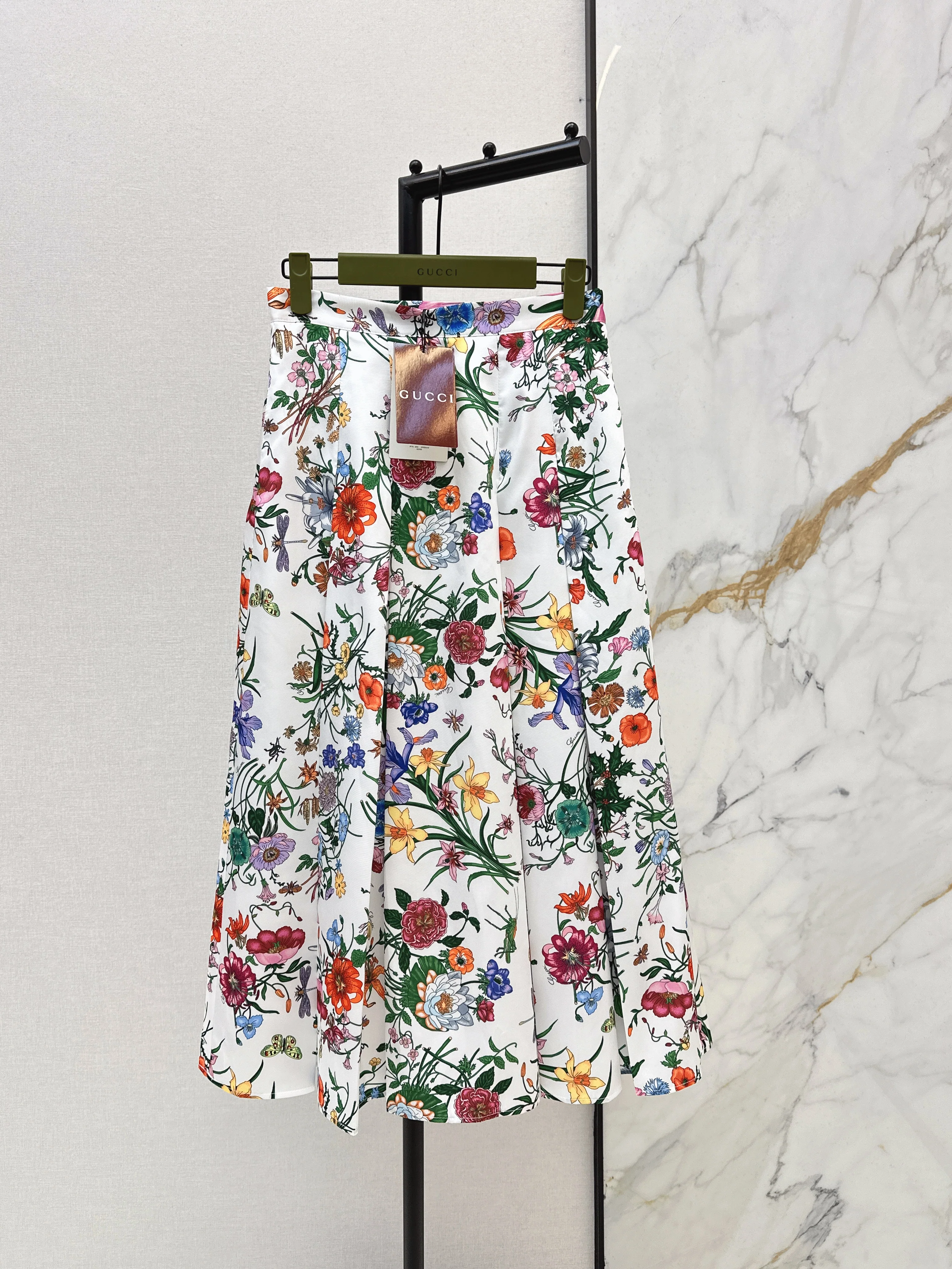 Floral Silk Pleated Skirt