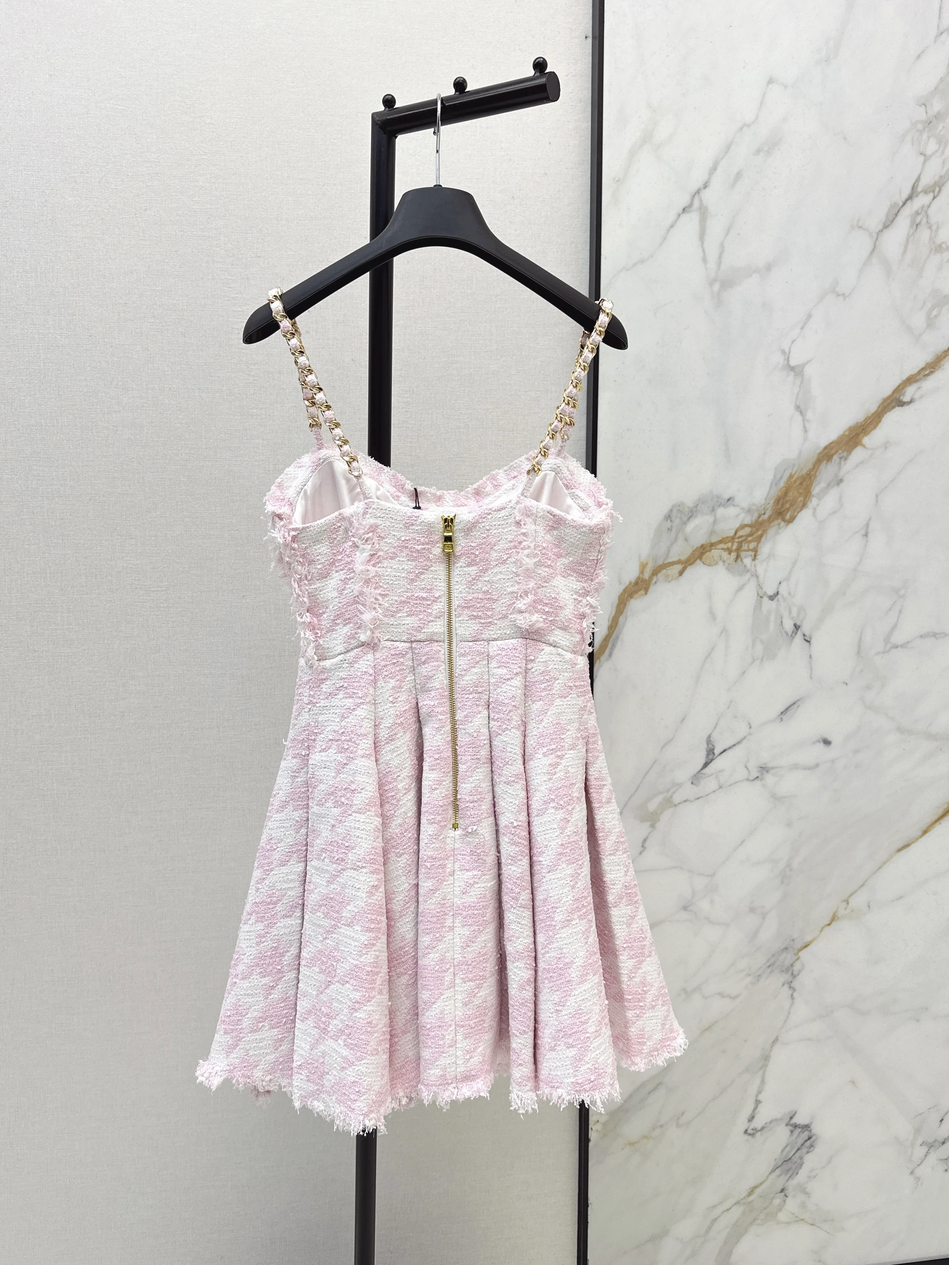 Houndstooth Tassel Slip Dress