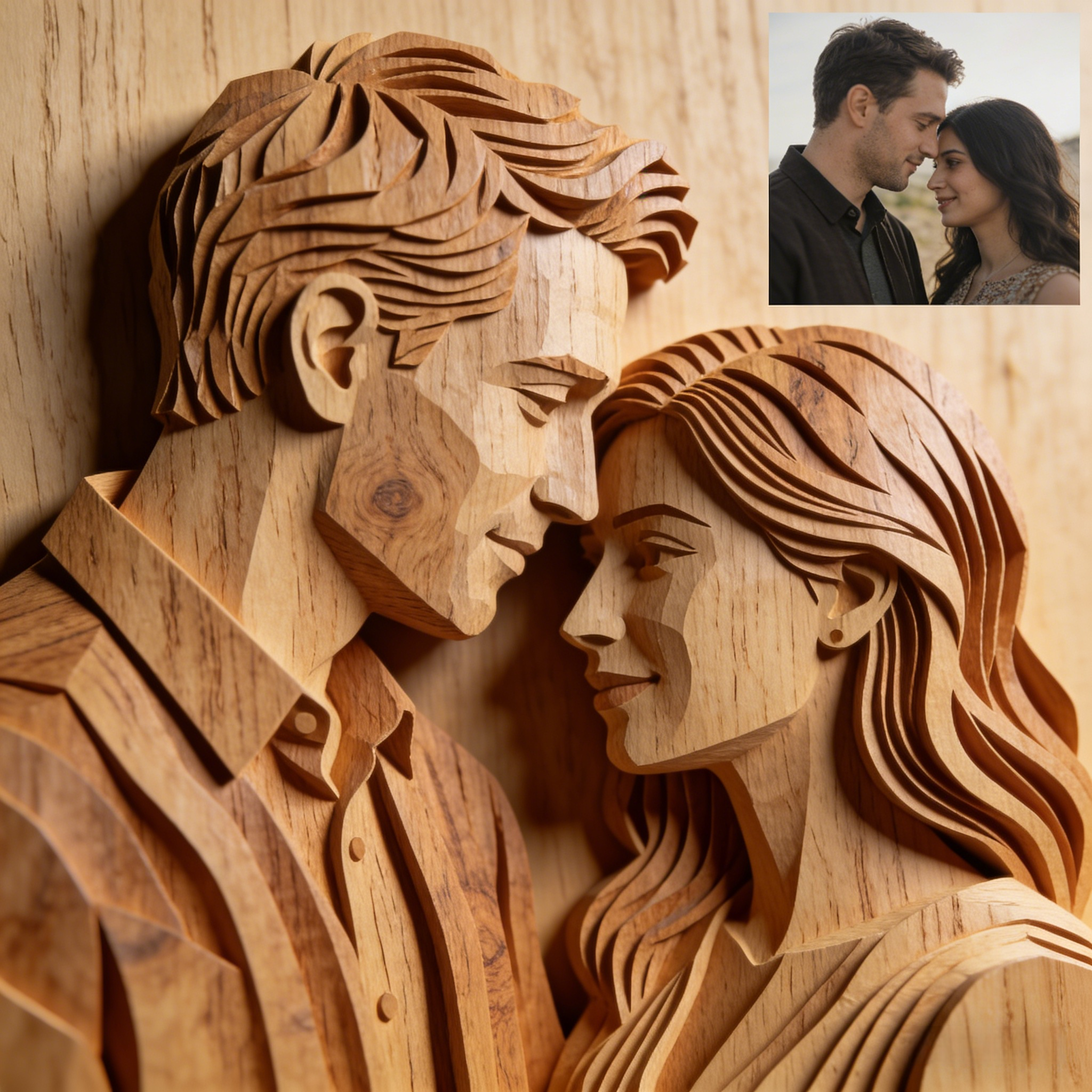 Personalized 3D Carved Photo Portrait Plaque with Names & Date (Custom Couple Keepsake)-$35.99-Photo to 3d art