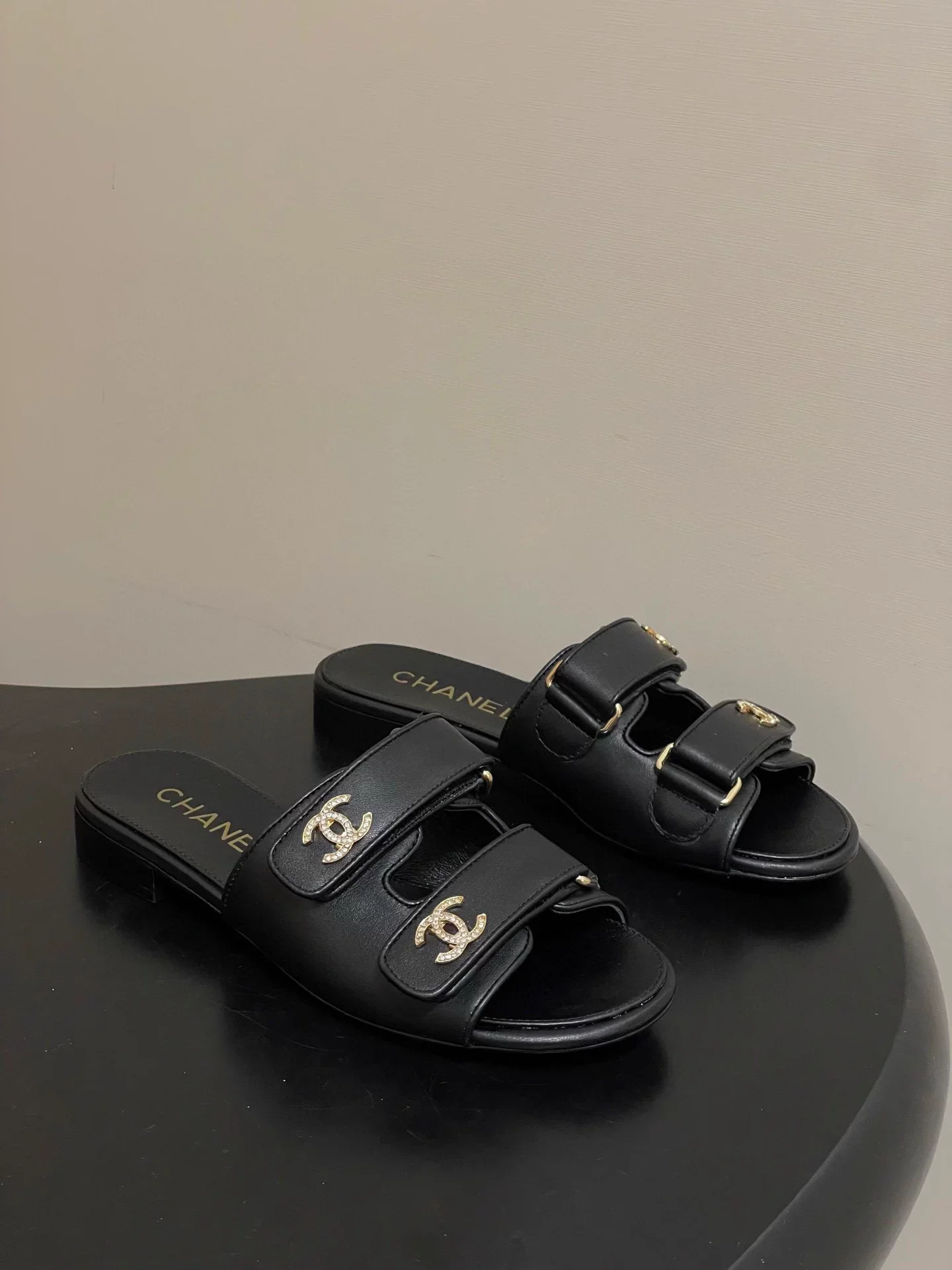 Double C rhinestone buckle sandals