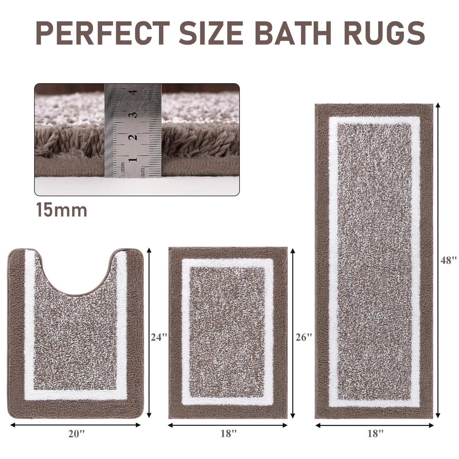 3 Piece Bath Mat Set Bathroom Rugs,Non Slip Plush Bathroom Mats,Absorbent Shaggy Bathroom Rug Set with U-Shaped Contour Toilet - Amazon
