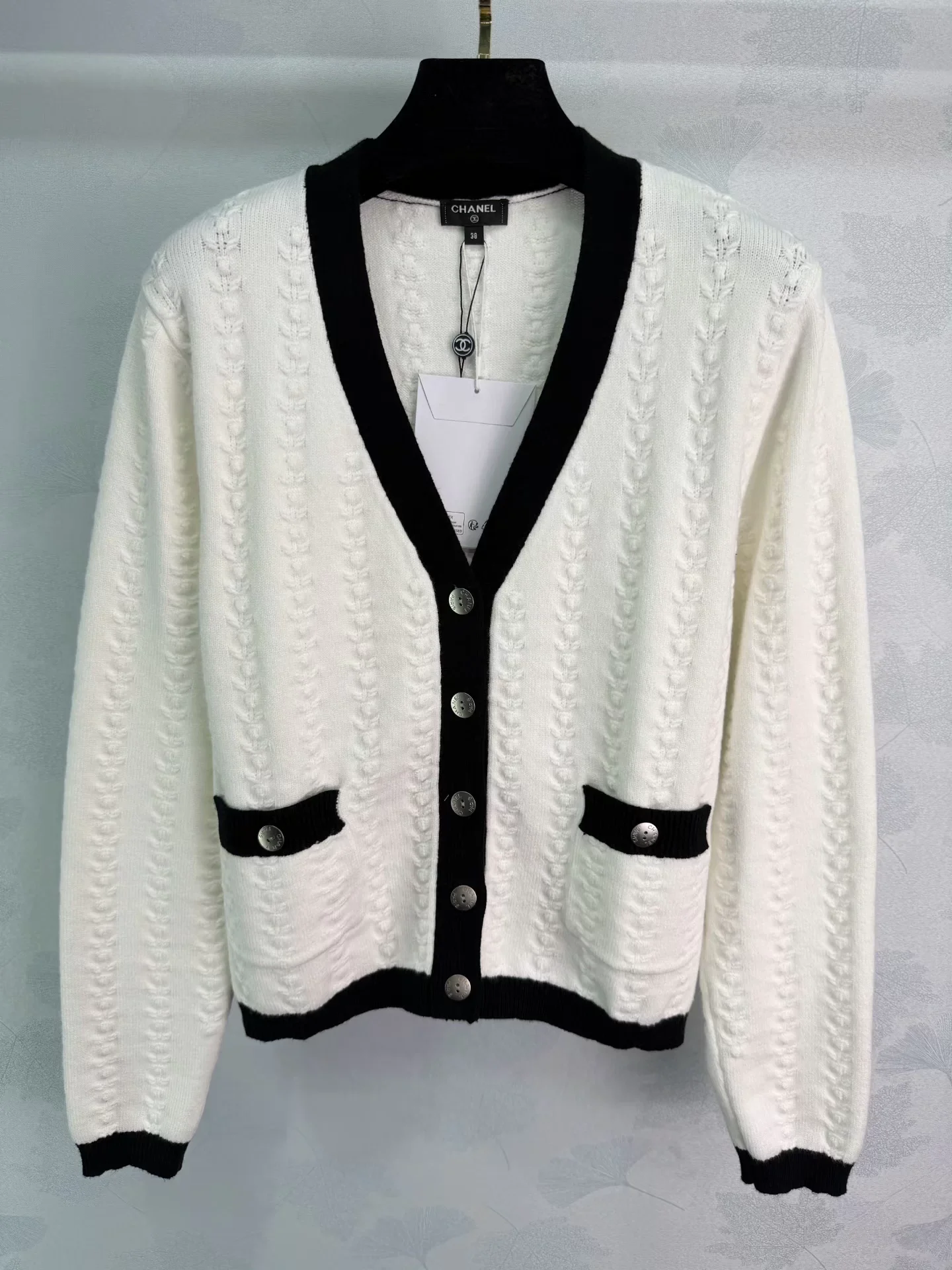 V-neck cable knit cardigan