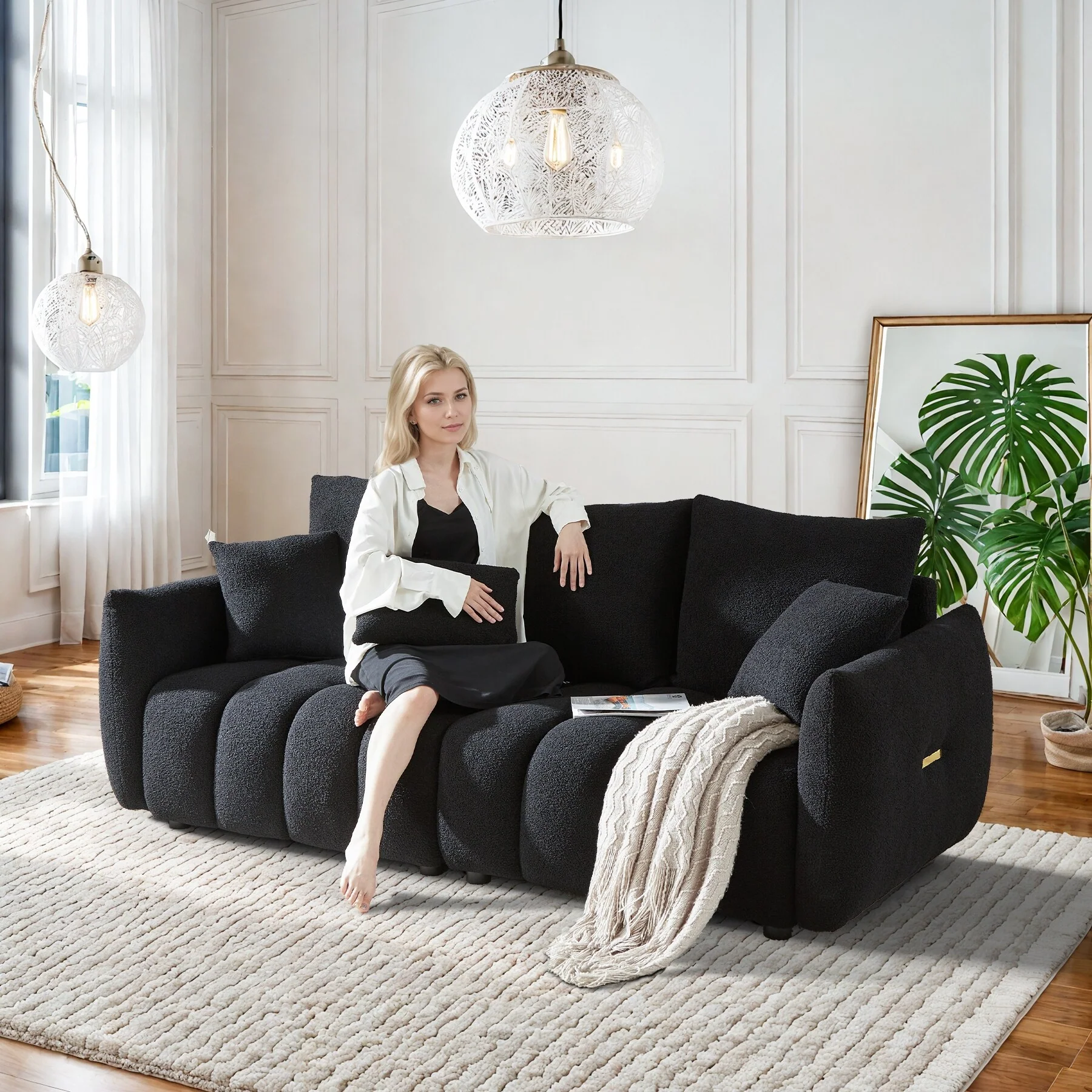 Ouyessir Overstuffed Upholstered Deep Seat Soft Fabric Sofa with 3 Pillows - Amazon