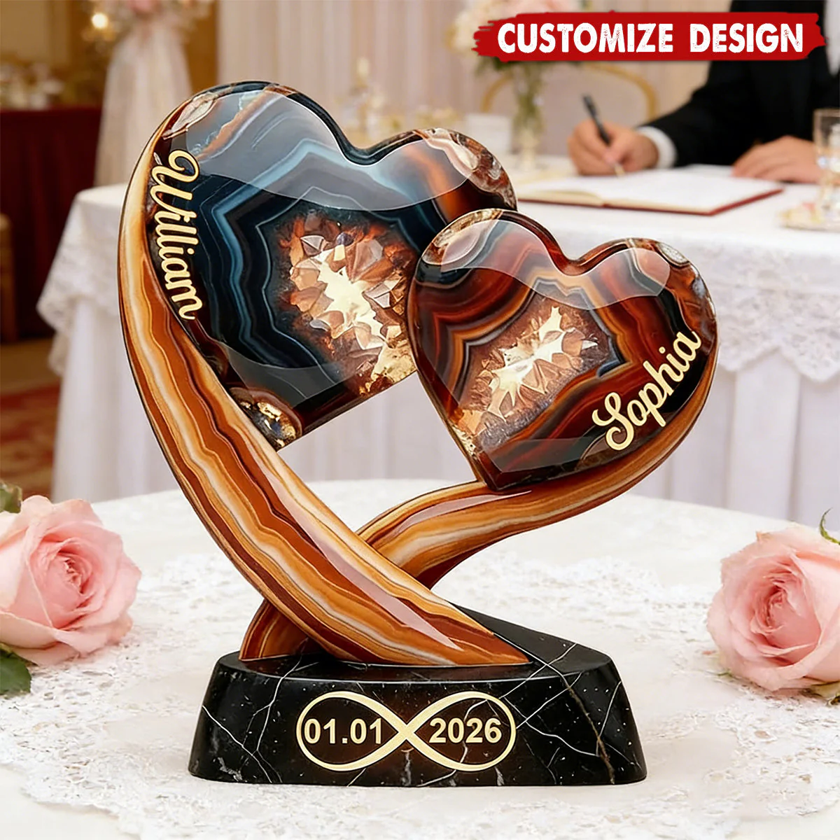 Together Forever - Personalized Two Heart Couple Plaque-$48.99-Photo to 3d art