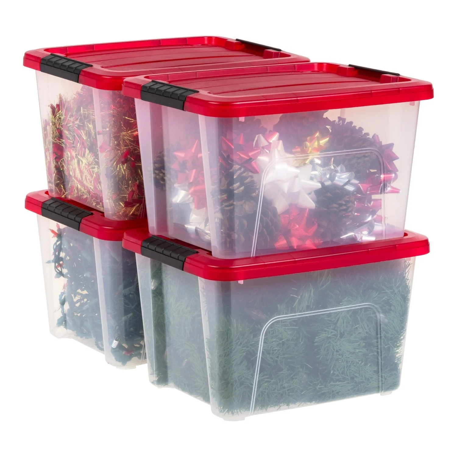 20.5 QT Stackable Holiday Storage Bins, Clear/Red (4-Pack) - Amazon