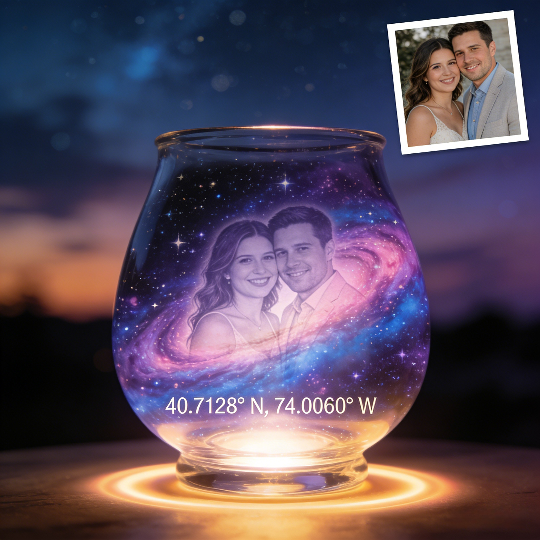 Custom Galaxy Night Light with Photo – Personalized Coordinates & Names Keepsake Lamp-$35.99-Photo to 3d art