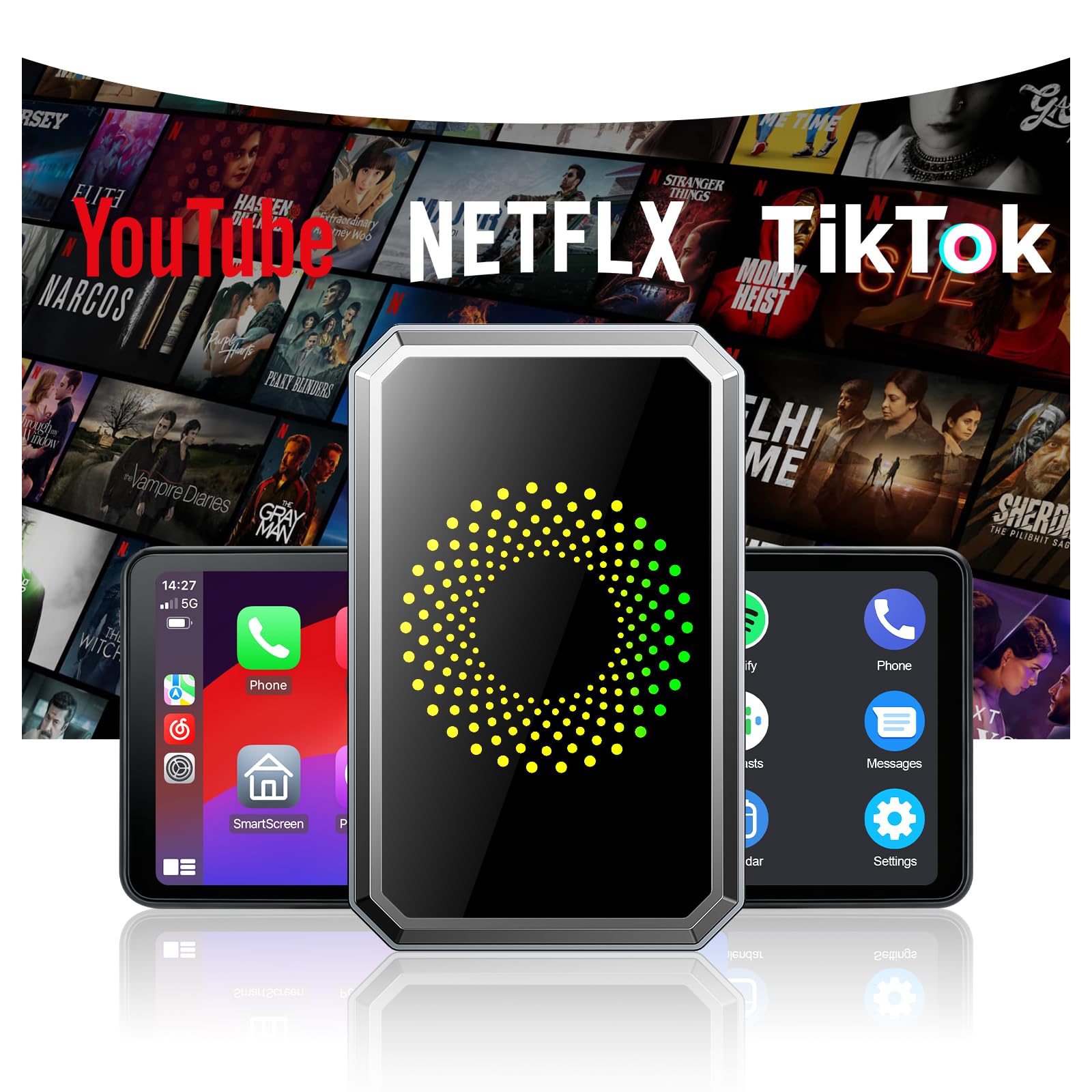 3-in-1 Wireless Carplay Adapter Magic AI Box with Net-Flix YouTube TikTok Upgrade Wired Car Play to Wireless Support USB Drive for iPhone 10+ and Android 13+-$61.99-Photo to 3d art