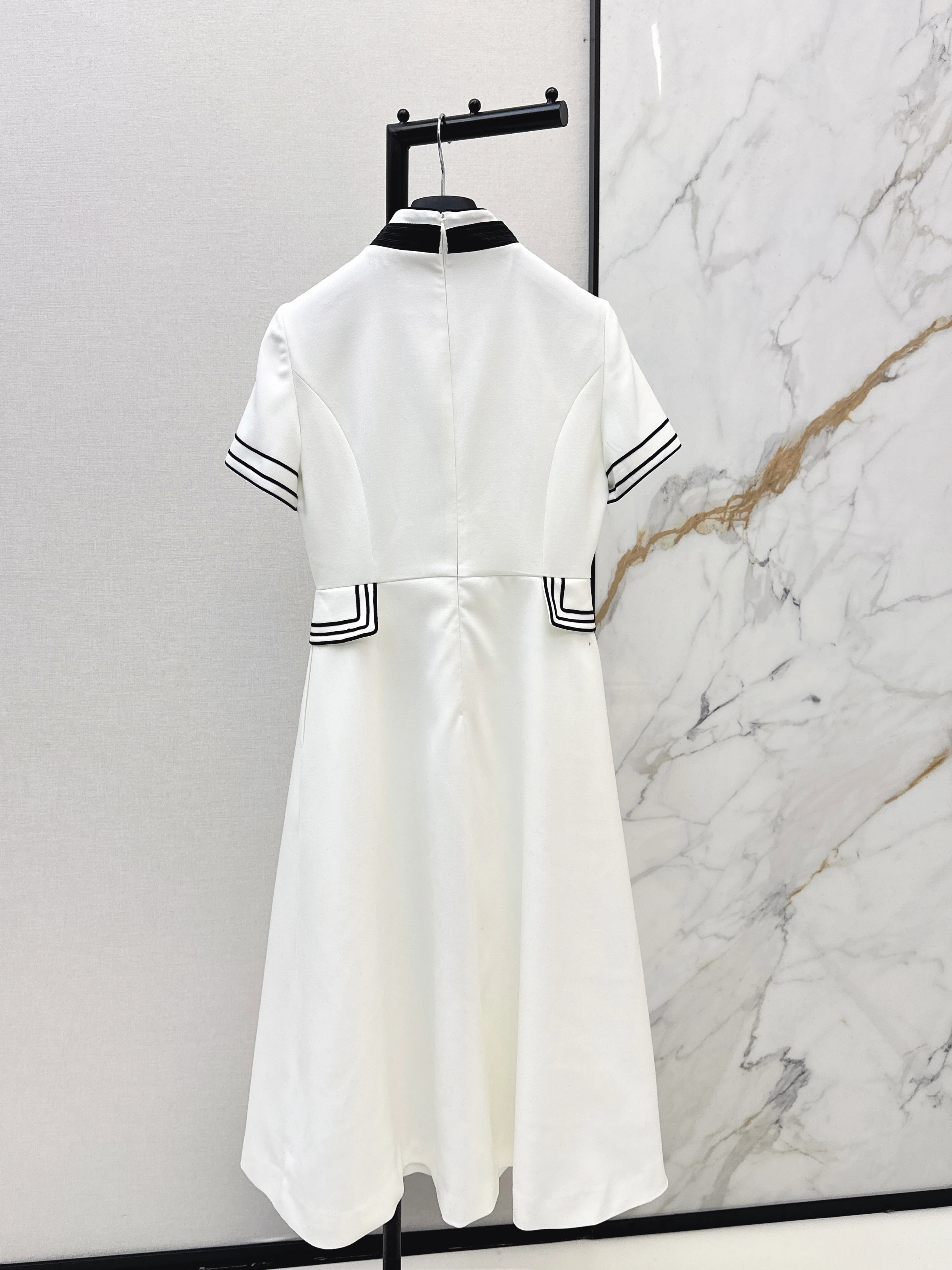 Stand-up collar belted dress