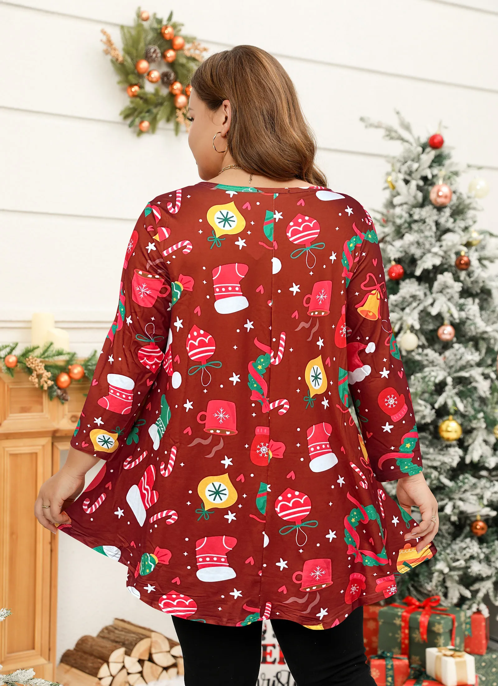 Tunic Tops for Women Plus Size 3/4 Sleeve Crew Neck Swing Flare Loose T-Shirt Blouses to Wear with Leggings