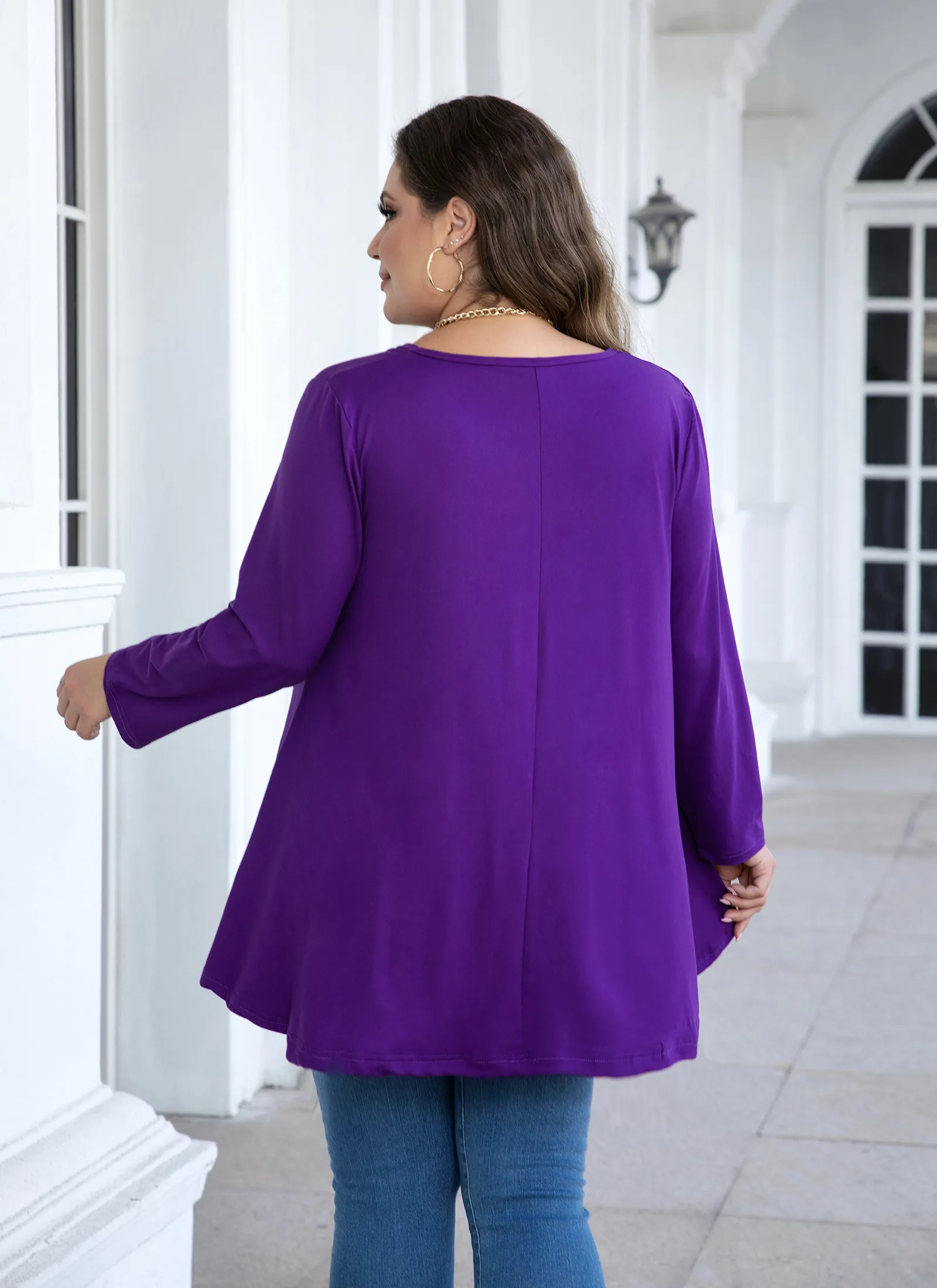Womens Tunic Tops 3/4 Sleeve Plus Size Crew Neck Swing Flare Loose Fit T-Shirt Blouses to Wear with Leggings