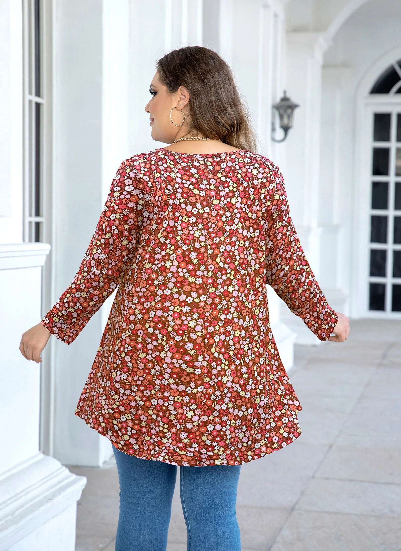 Tunic Tops for Women Plus Size 3/4 Sleeve Crew Neck Swing Flare Loose T-Shirt Blouses to Wear with Leggings