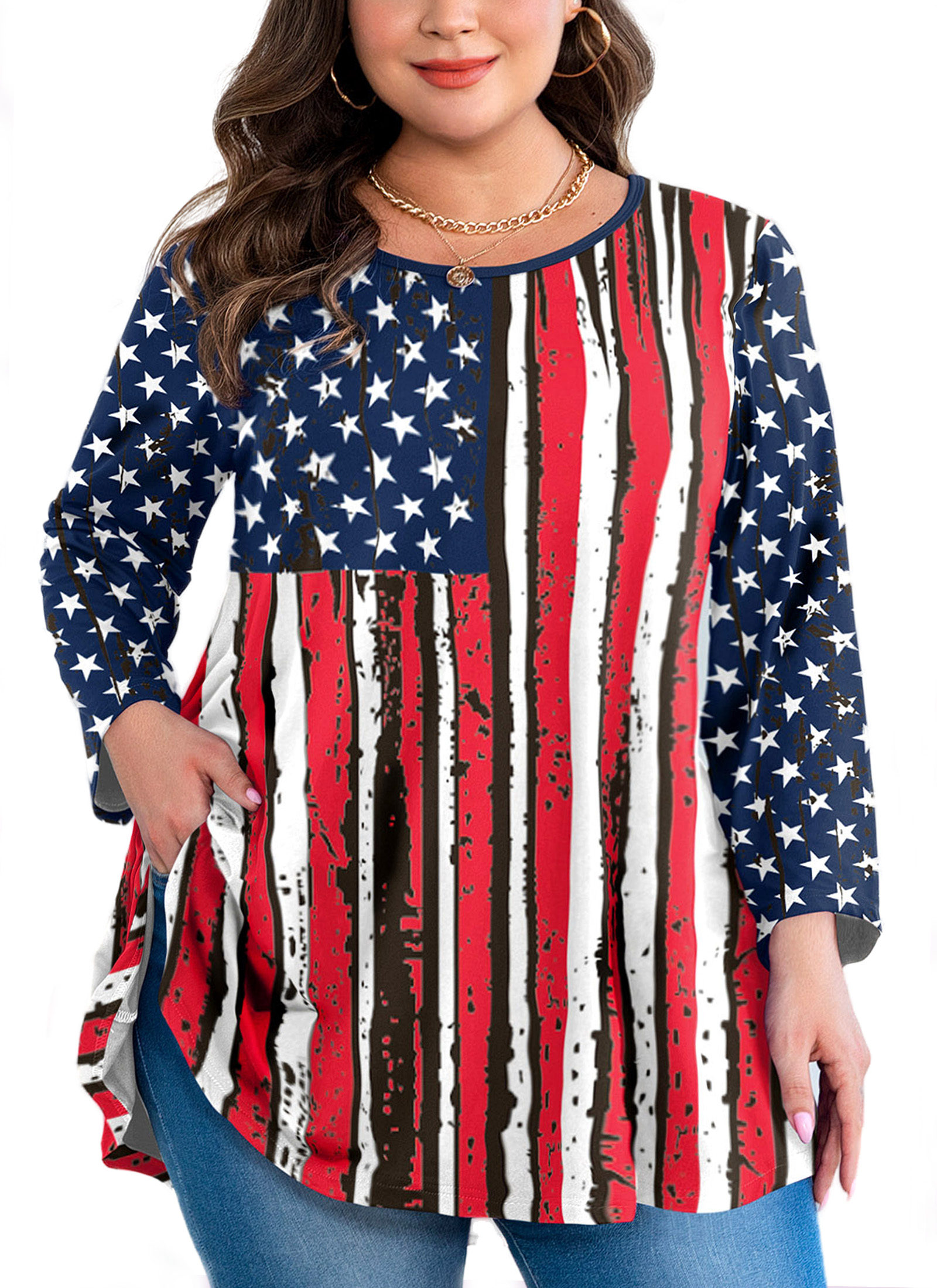 Tunic Tops for Women Plus Size 3/4 Sleeve Crew Neck Swing Flare Loose T-Shirt Blouses to Wear with Leggings