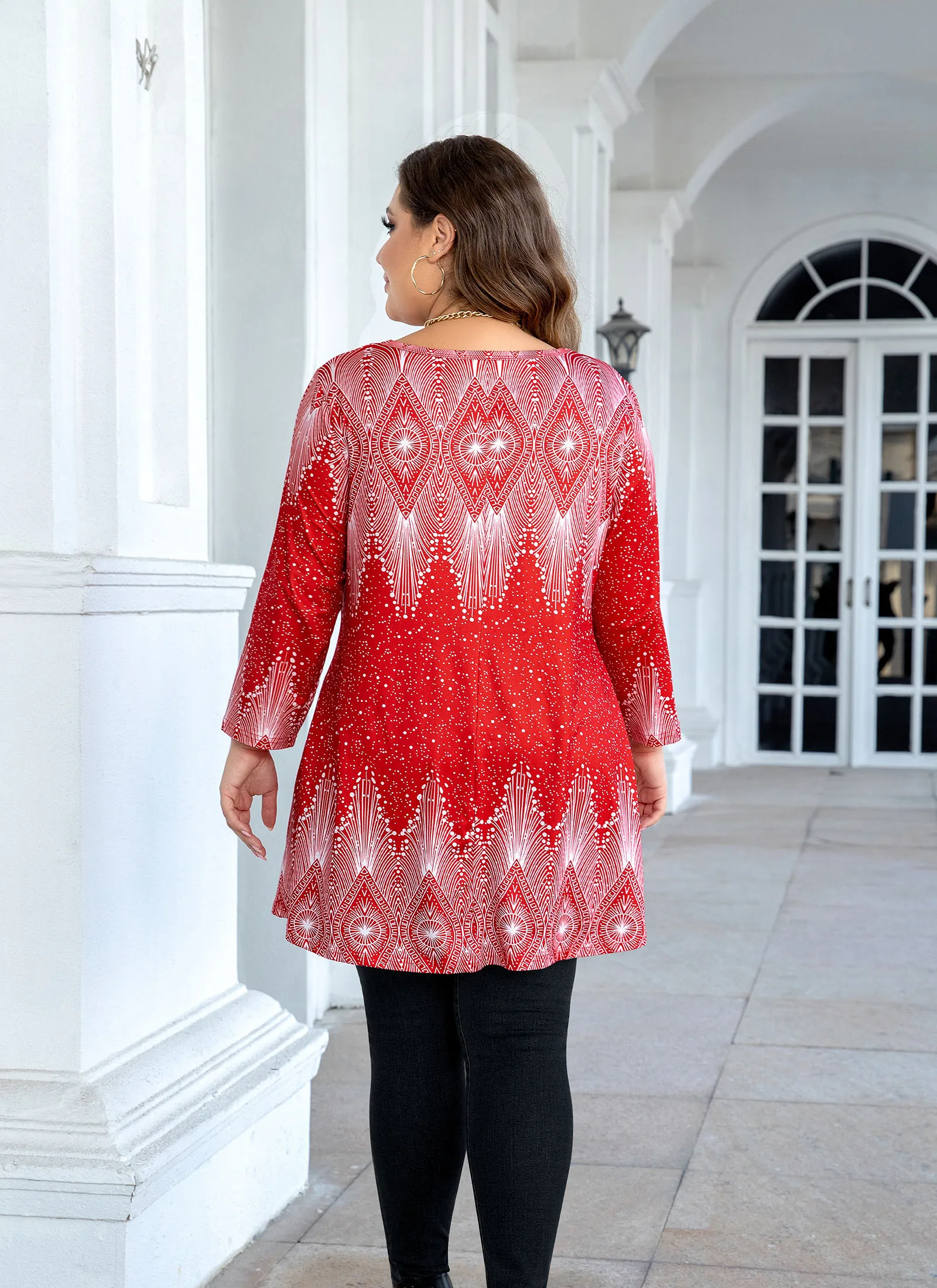 Tunic Tops for Women Plus Size 3/4 Sleeve Crew Neck Swing Flare Loose T-Shirt Blouses to Wear with Leggings