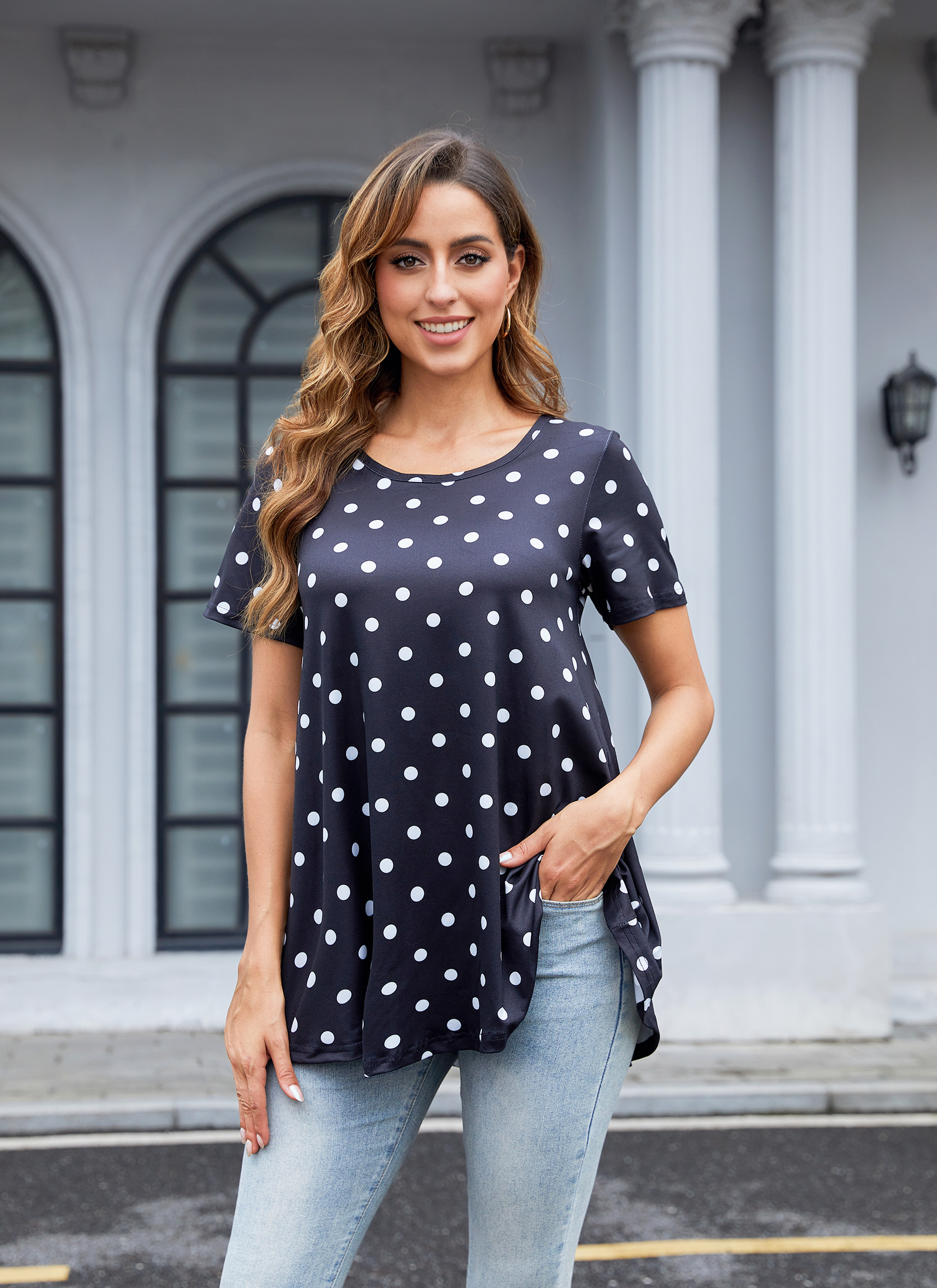 Tunic Tops for Women Plus Size Short Sleeve Crew Neck Swing Flare Loose T-Shirt Blouses to Wear with Leggings