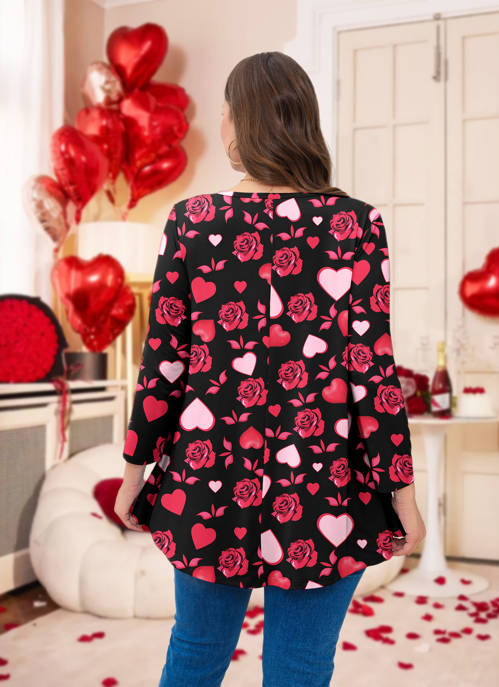 Womens Tunic 3/4 Sleeve Plus Size Tops Crew Neck Swing Flowy Loose Fit T-Shirt Blouses to Wear with Leggings