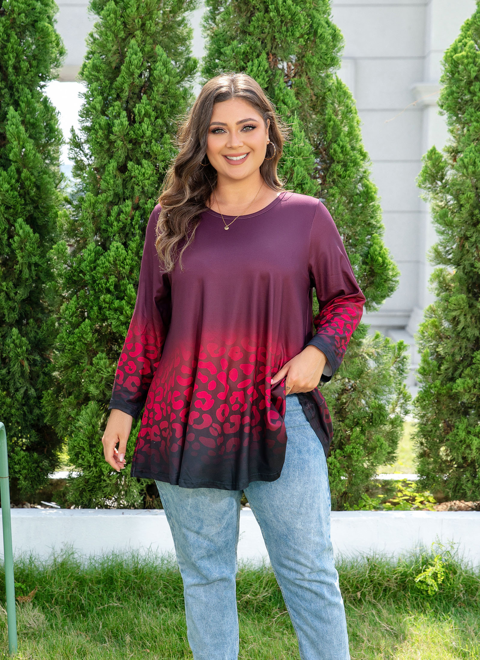 Tunic Tops for Women Plus Size 3/4 Sleeve Crew Neck Swing Flare Loose T-Shirt Blouses to Wear with Leggings