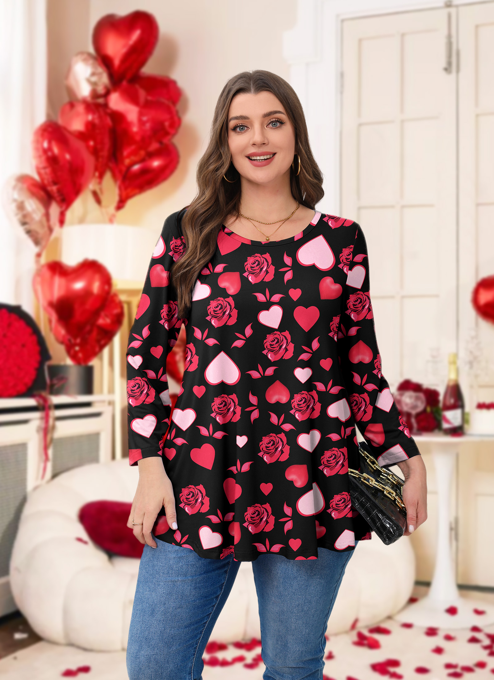 Womens Tunic 3/4 Sleeve Plus Size Tops Crew Neck Swing Flowy Loose Fit T-Shirt Blouses to Wear with Leggings