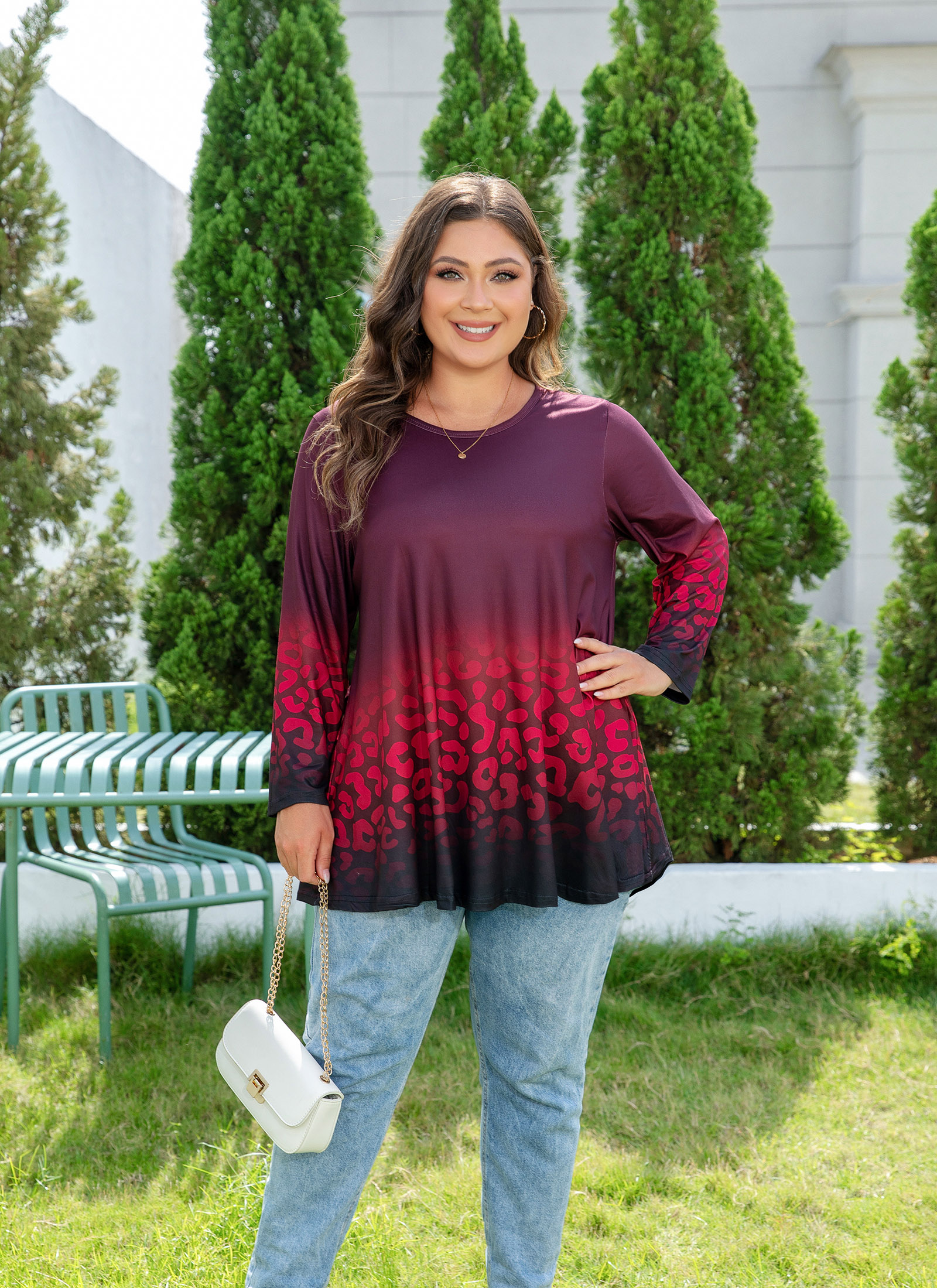 Tunic Tops for Women Plus Size 3/4 Sleeve Crew Neck Swing Flare Loose T-Shirt Blouses to Wear with Leggings