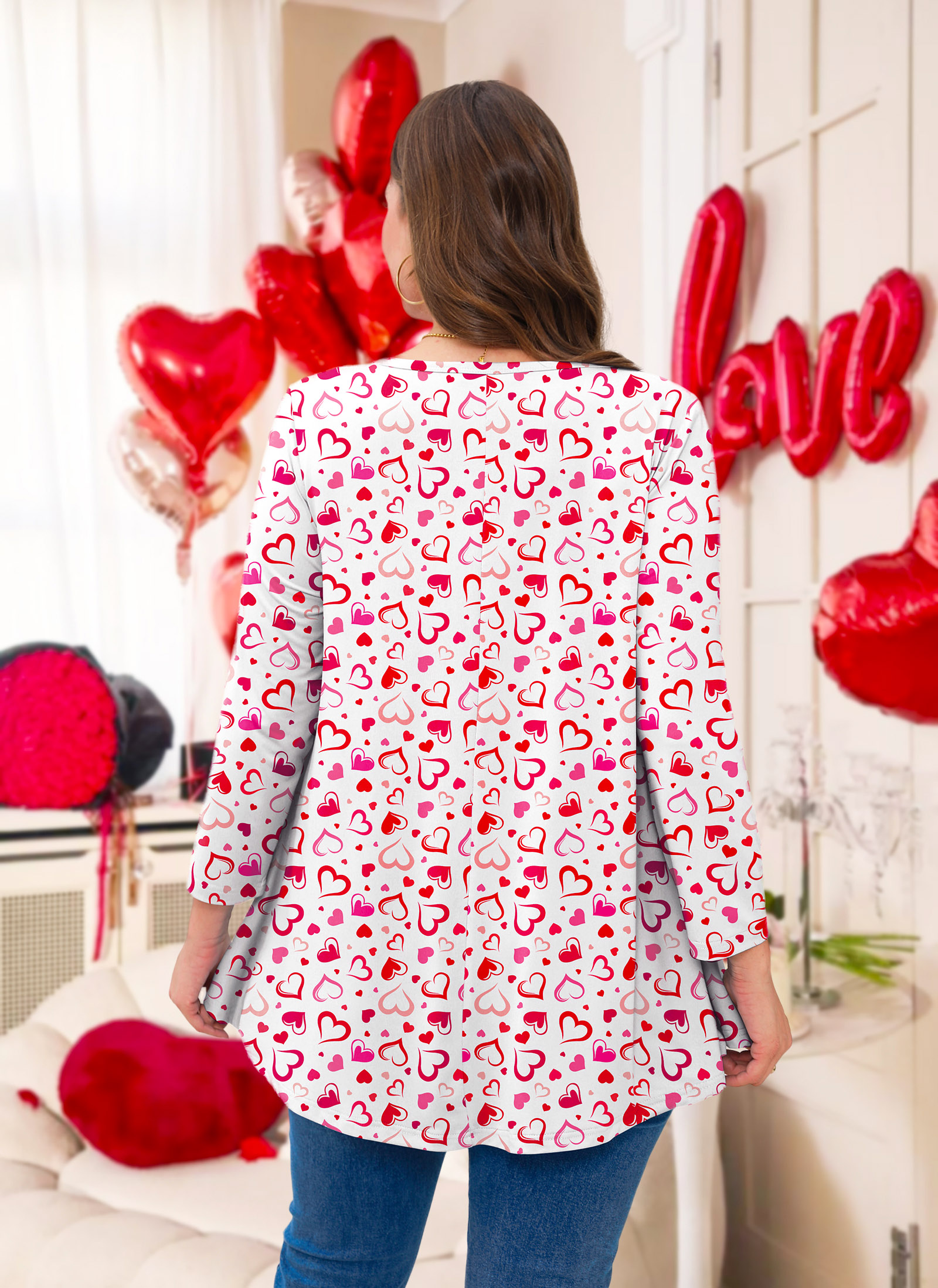 Womens Tunic 3/4 Sleeve Plus Size Tops Crew Neck Swing Flowy Loose Fit T-Shirt Blouses to Wear with Leggings