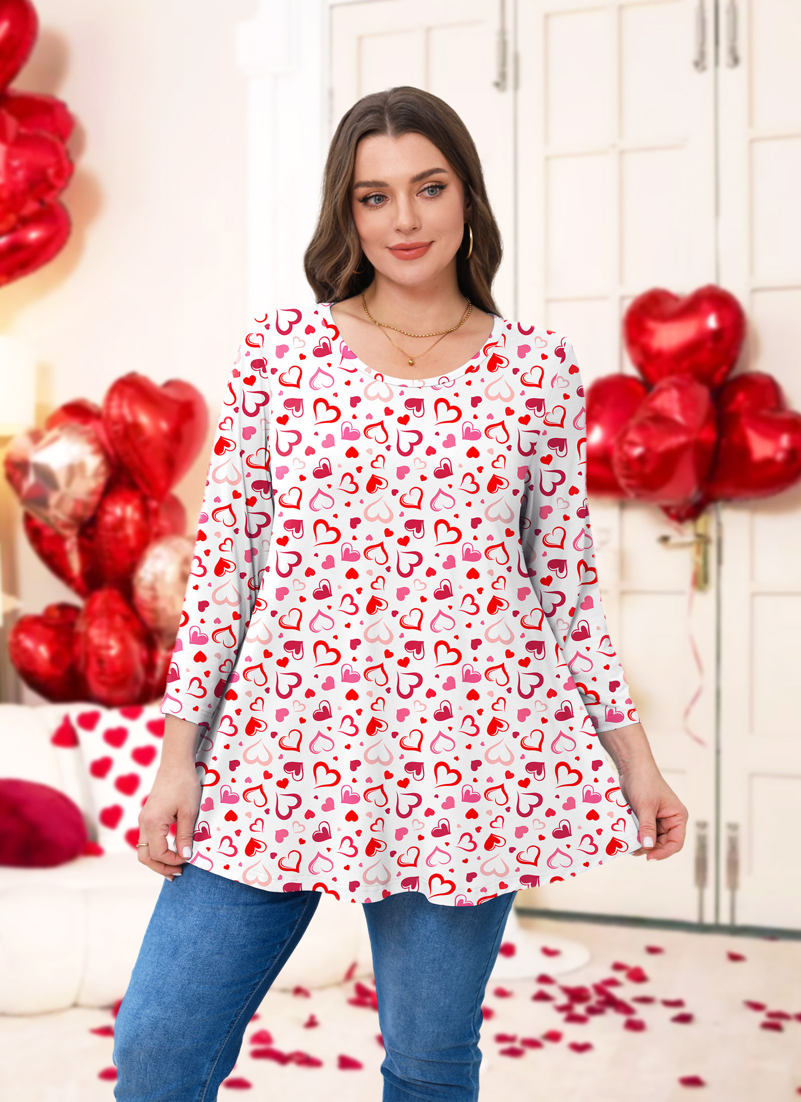 Womens Tunic 3/4 Sleeve Plus Size Tops Crew Neck Swing Flowy Loose Fit T-Shirt Blouses to Wear with Leggings