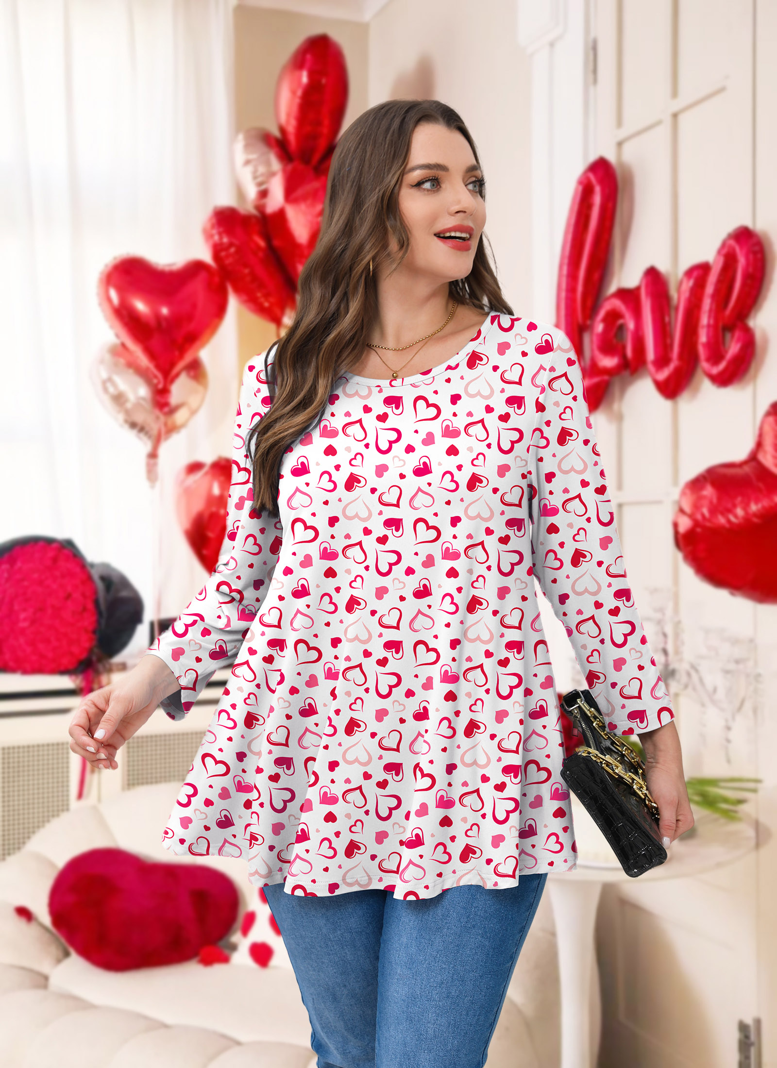 Womens Tunic 3/4 Sleeve Plus Size Tops Crew Neck Swing Flowy Loose Fit T-Shirt Blouses to Wear with Leggings