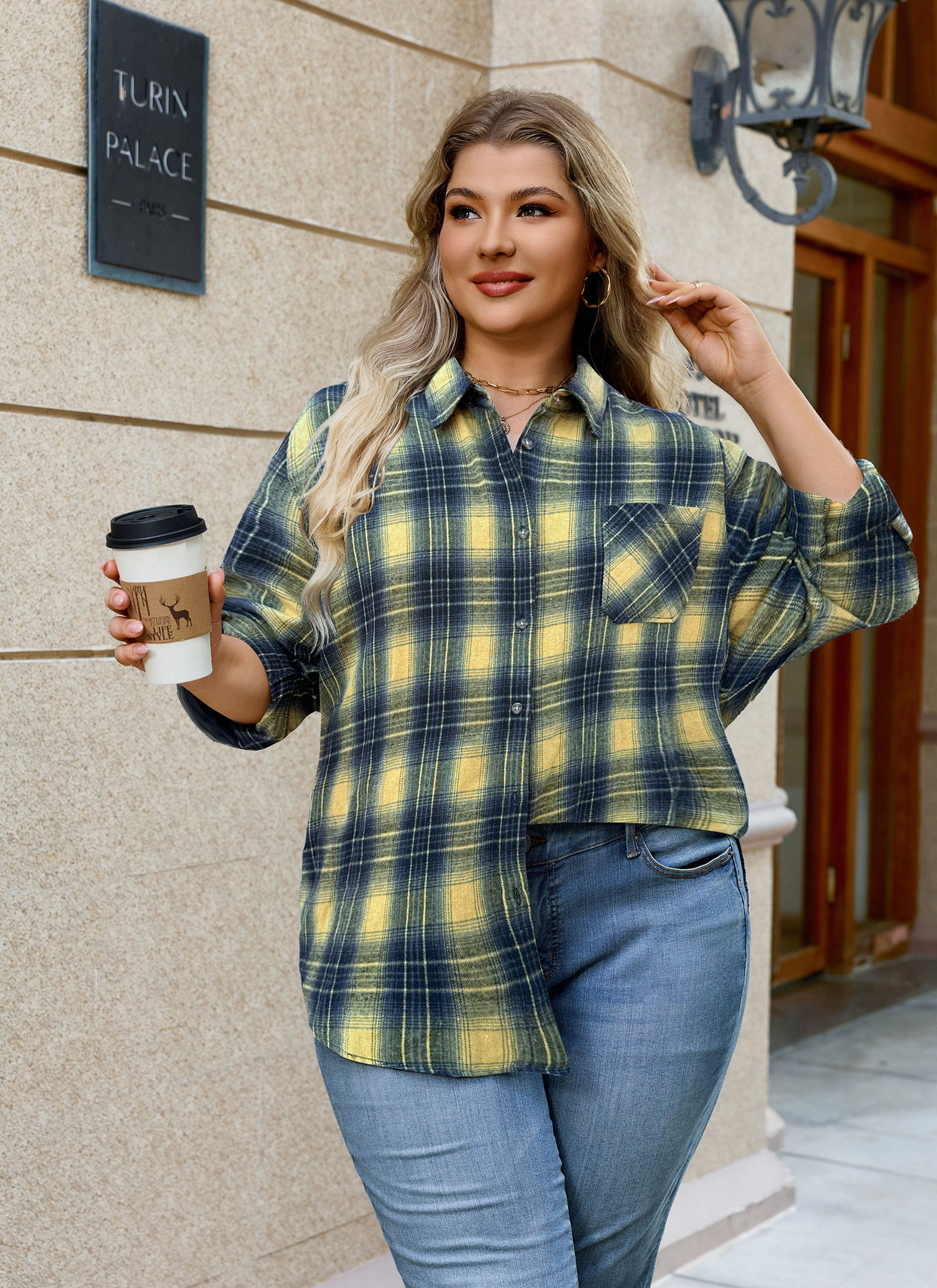 Womens Plus Size Flannel Shirts Long Sleeve Button Down Plaid Shirt Roll Up Oversize Checkered Blouse Top Fall G-01 Yellow Flannel Shirt