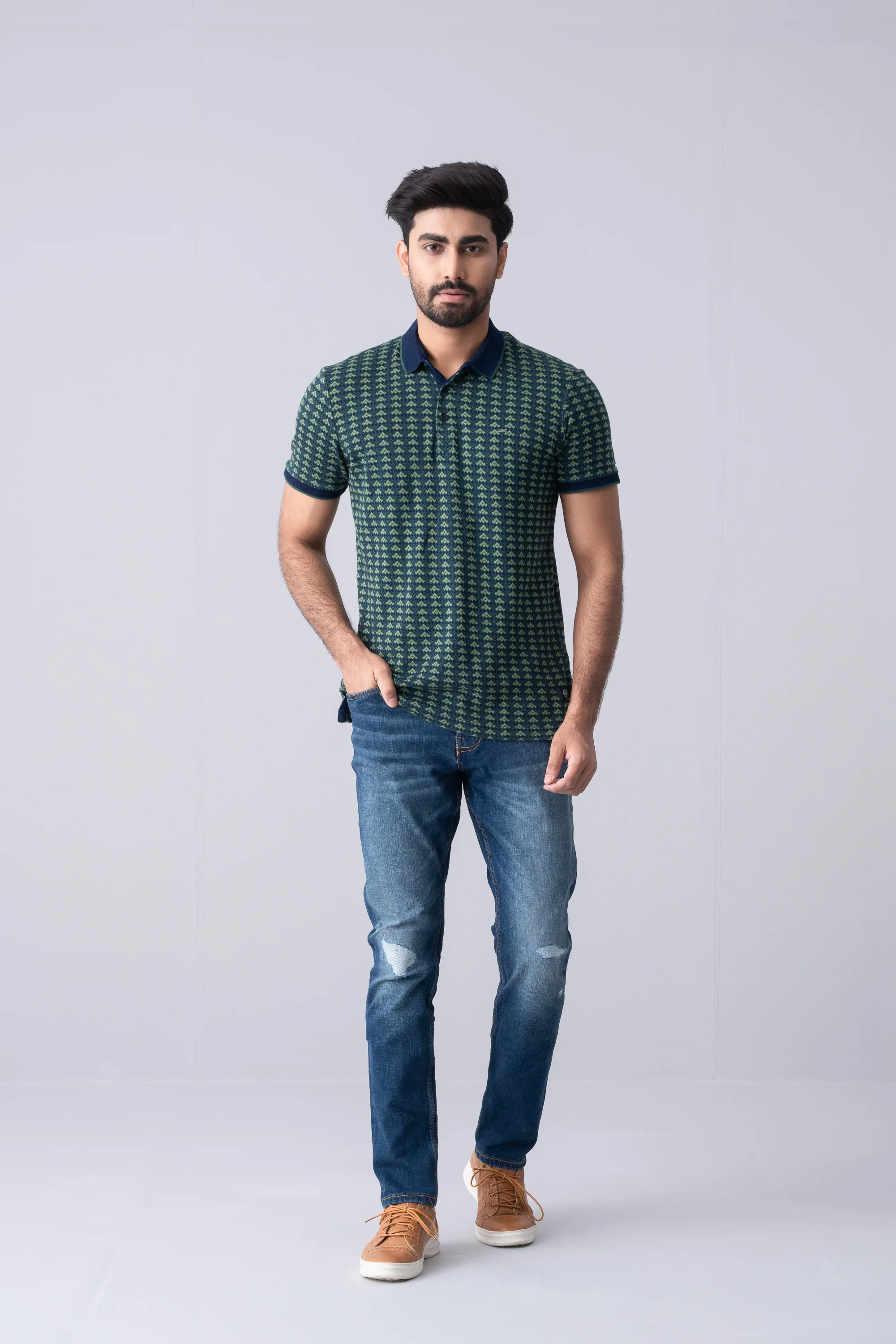Regular Fit Washed Indigo Polo Shirt - XTXFMF