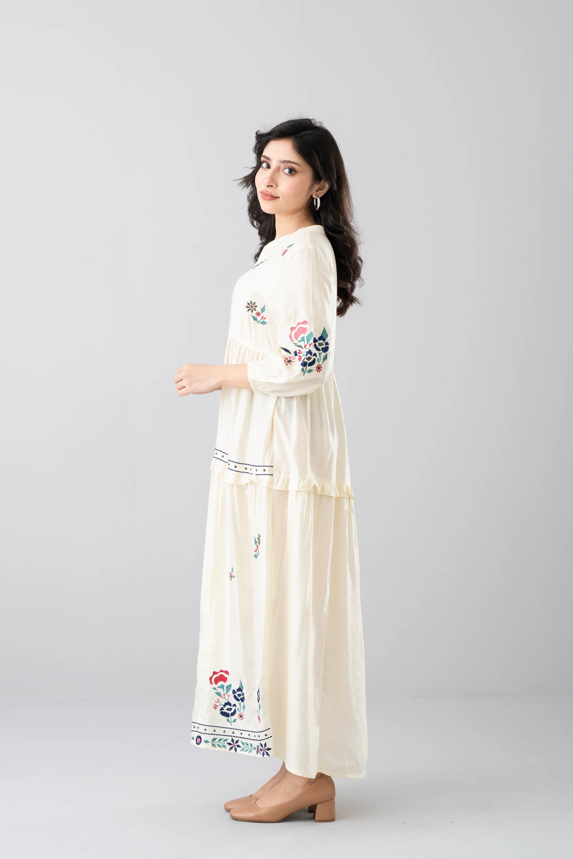 Floral Embroidered Jacquard Long Dress - XTXFMF
