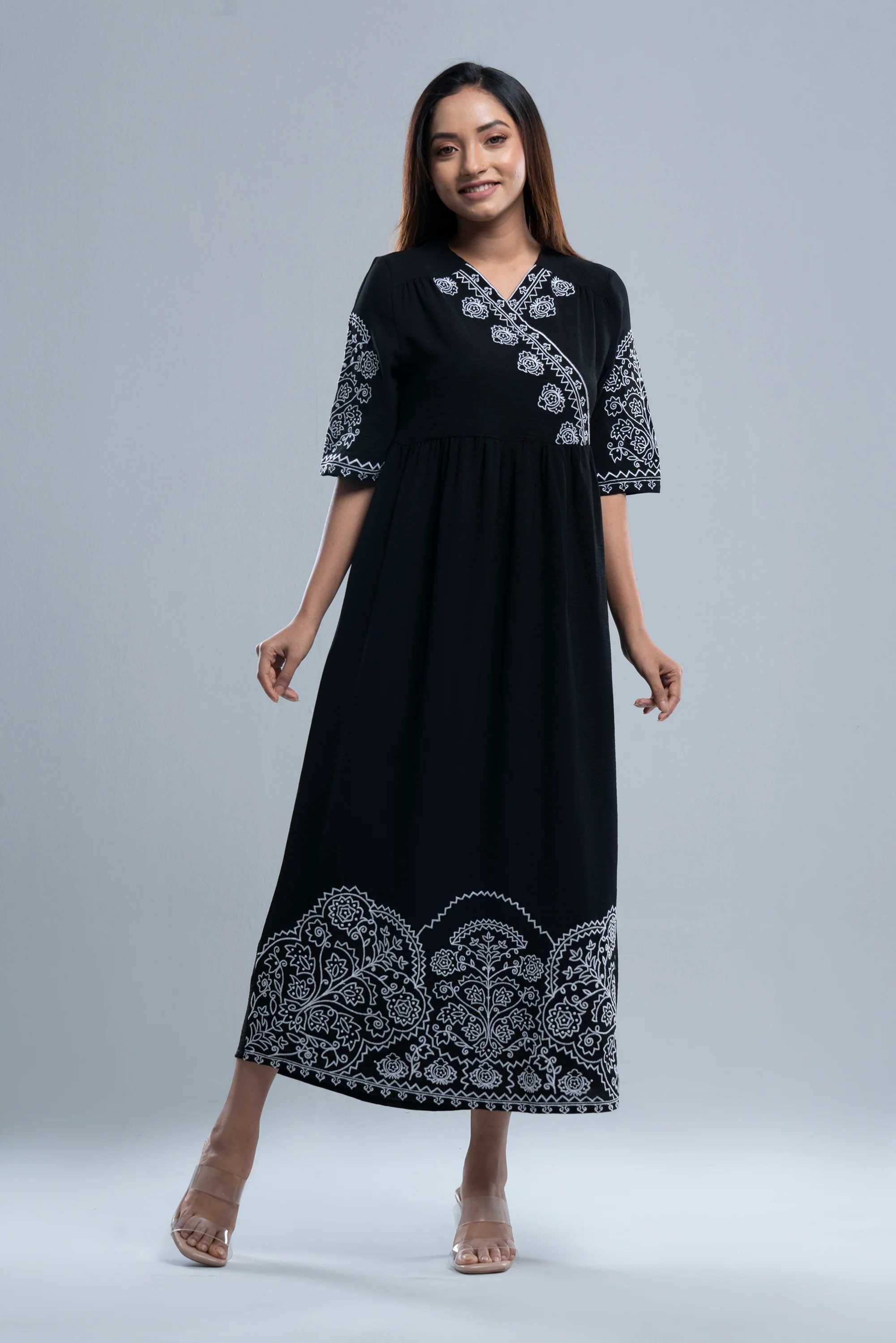 Floral Embroidered Georgette Long Dress - XTXFMF