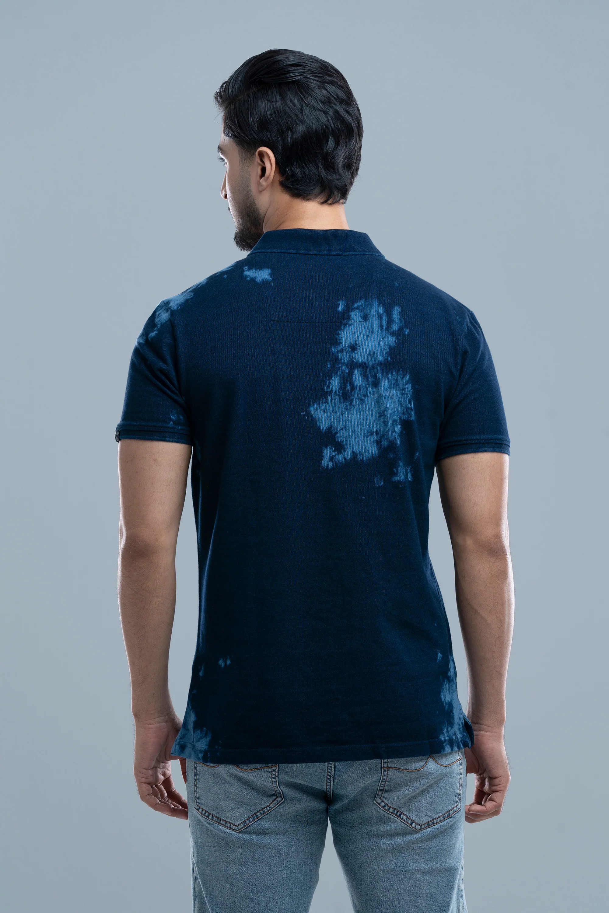 Regular Fit Indigo Washed Polo Shirt - XTXFMF