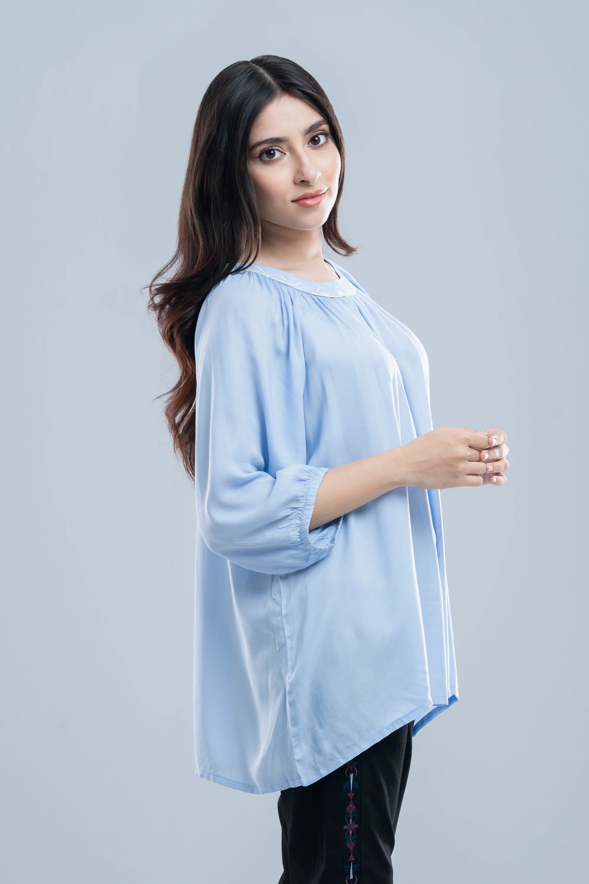 Relaxed Fit Embroidered Viscose Fashion Top - XTXFMF
