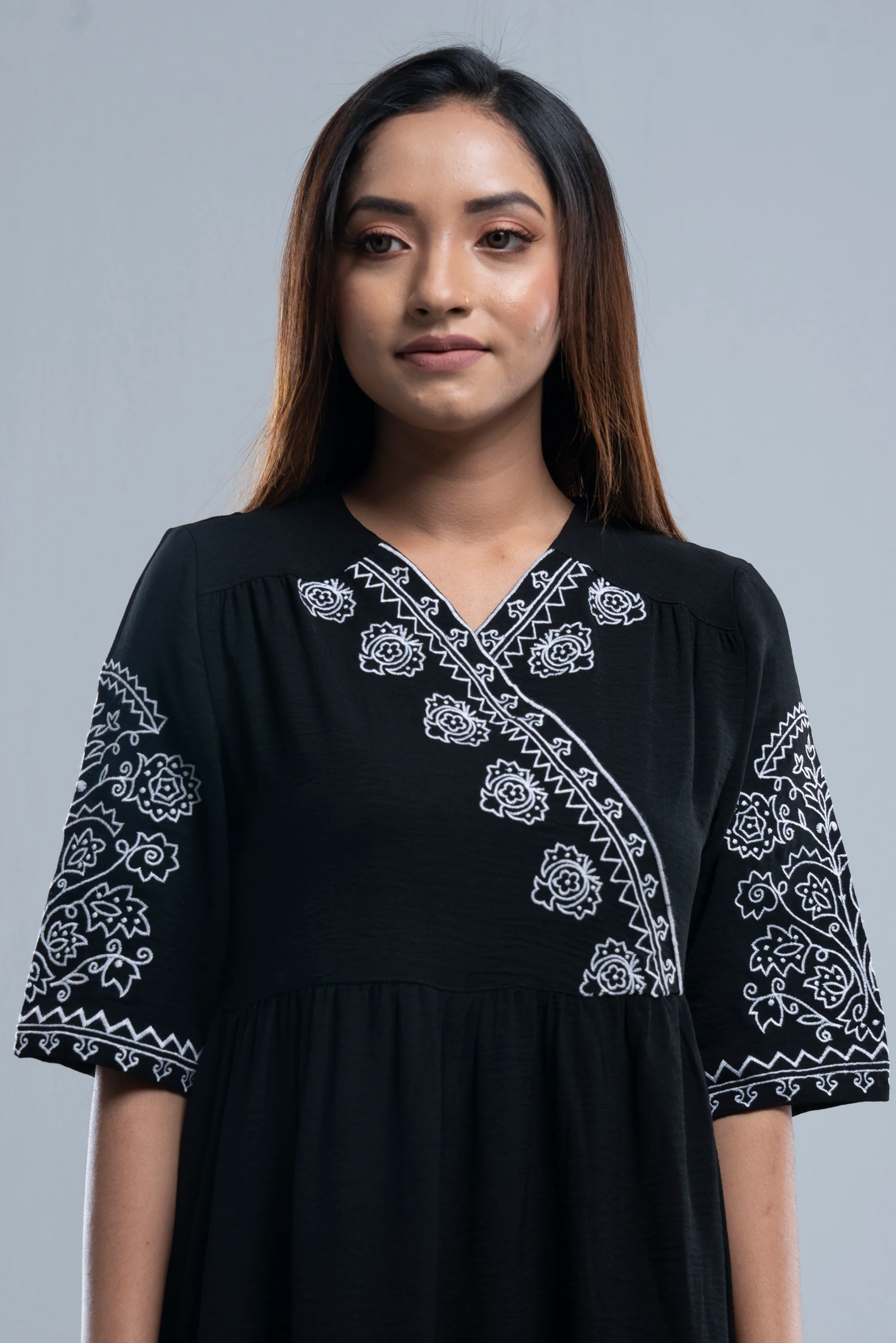 Floral Embroidered Georgette Long Dress - XTXFMF