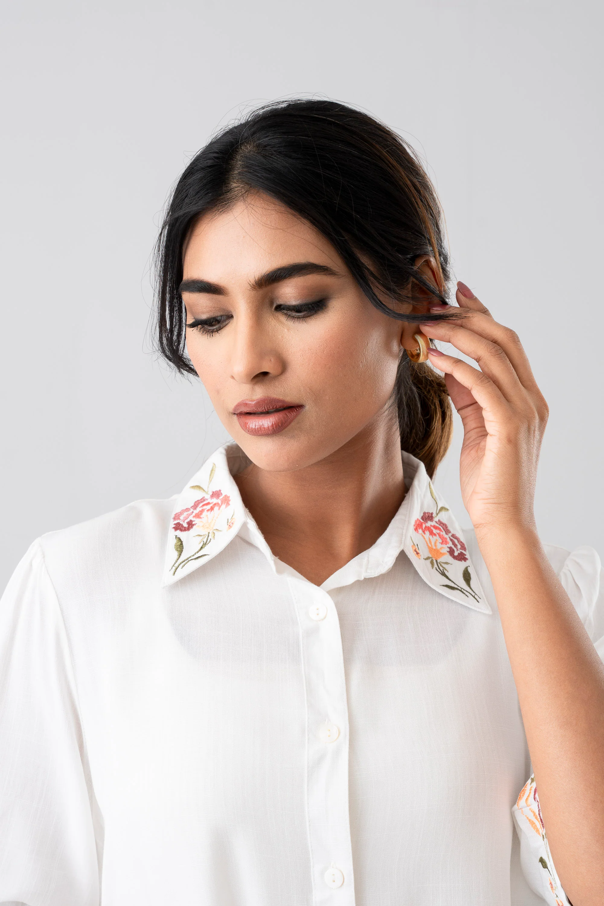 Relaxed Fit Embroidered Viscose Casual Shirt - XTXFMF