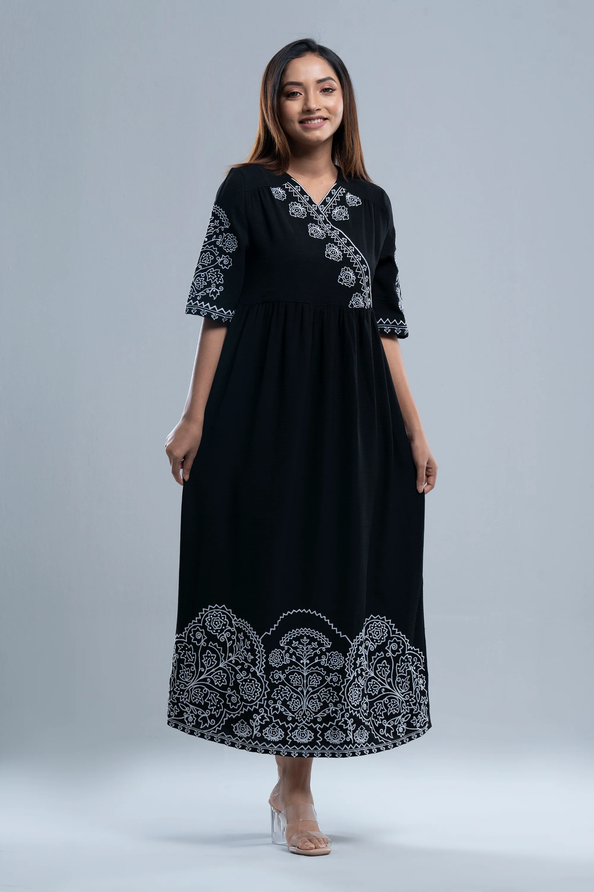 Floral Embroidered Georgette Long Dress - XTXFMF