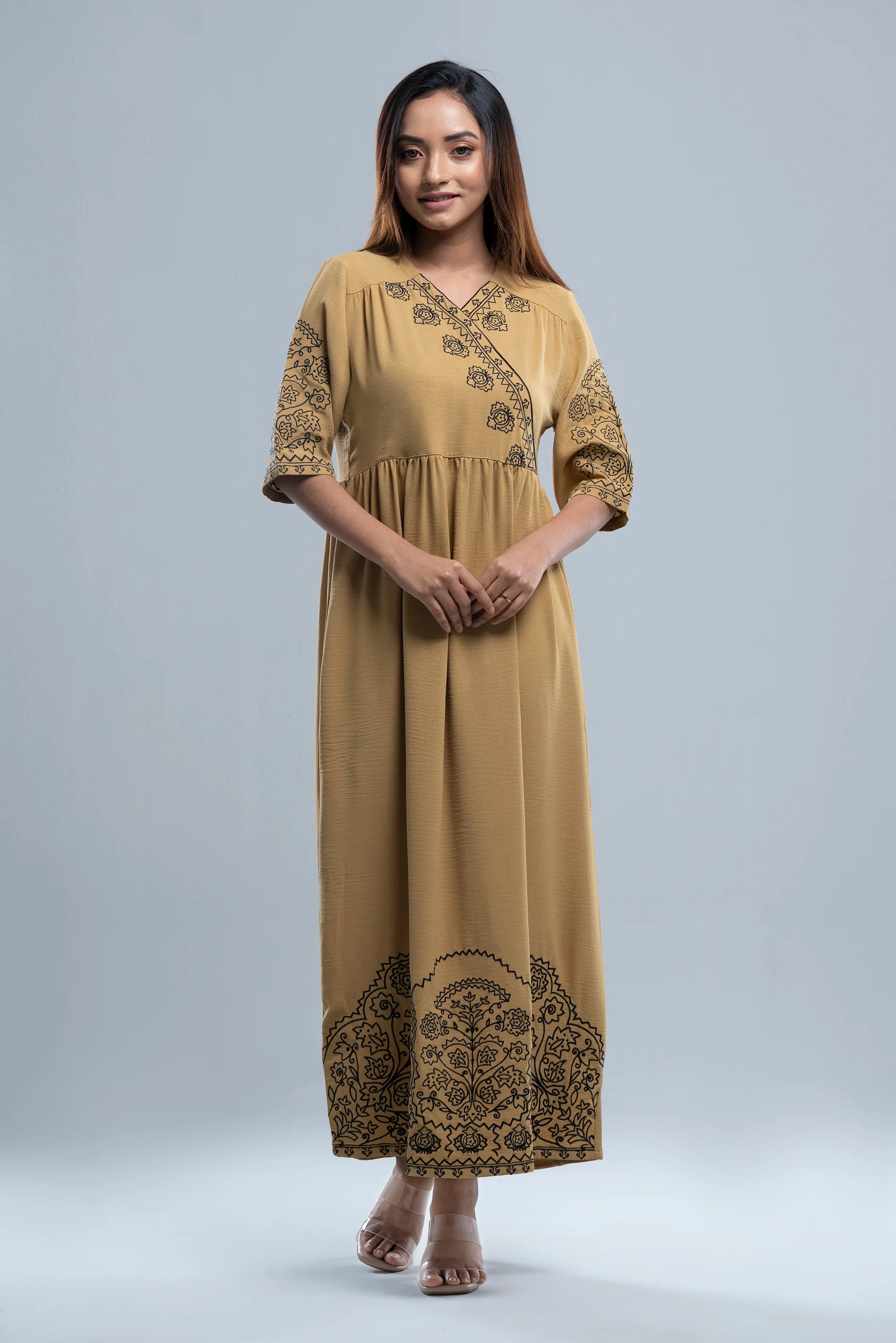 Floral Embroidered Georgette Long Dress - XTXFMF