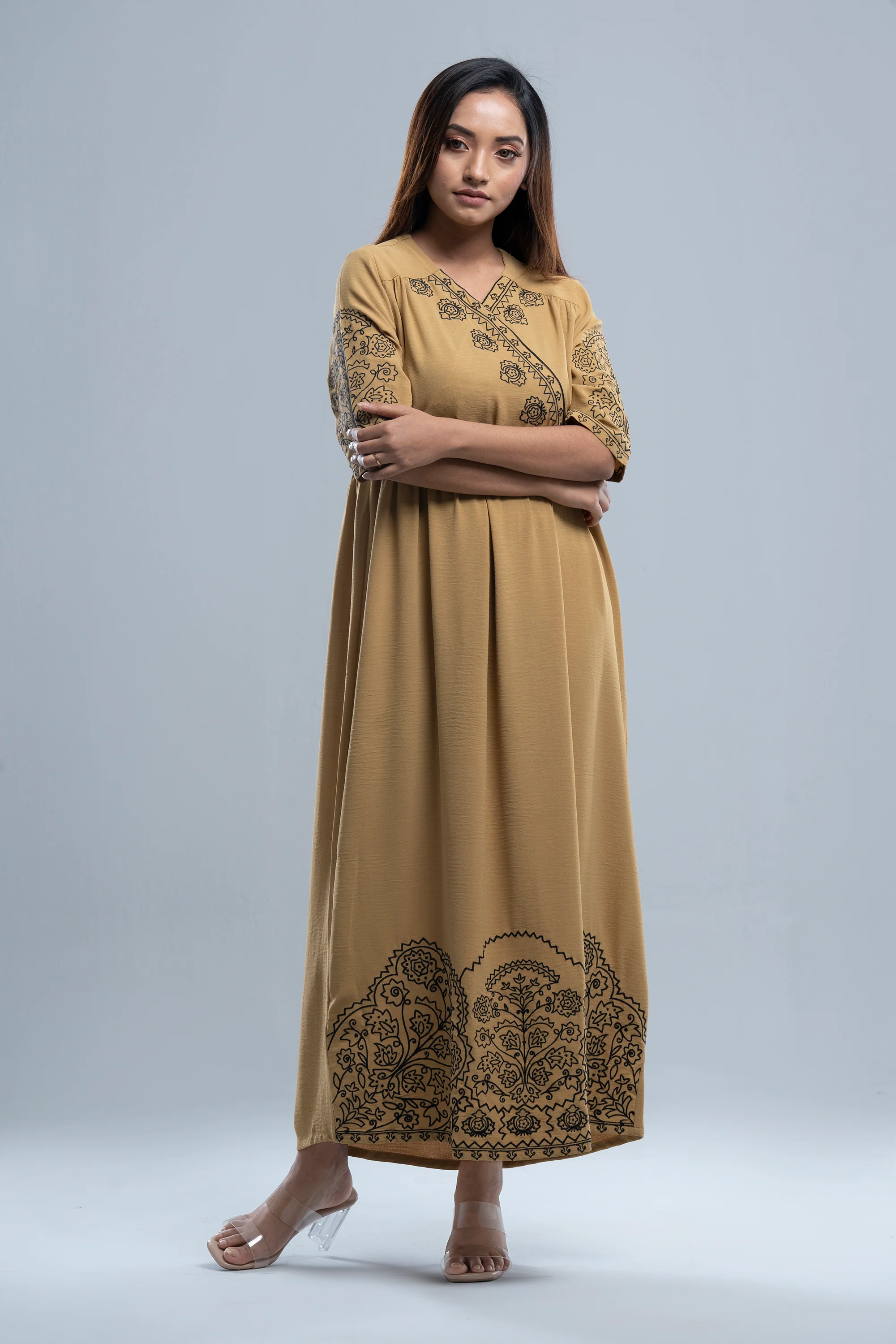 Floral Embroidered Georgette Long Dress - XTXFMF