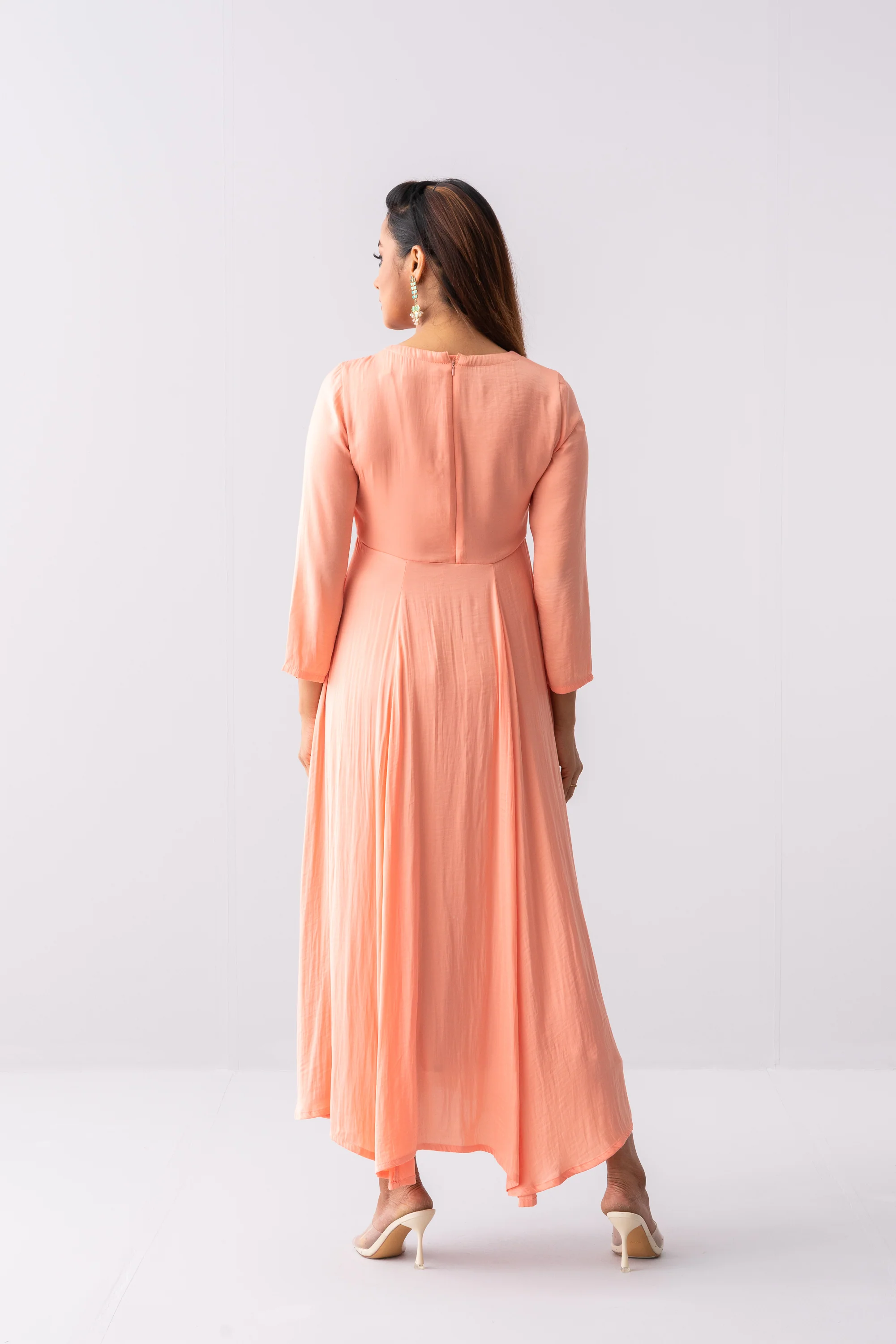 Floral Embroidered Satin Long Dress - XTXFMF