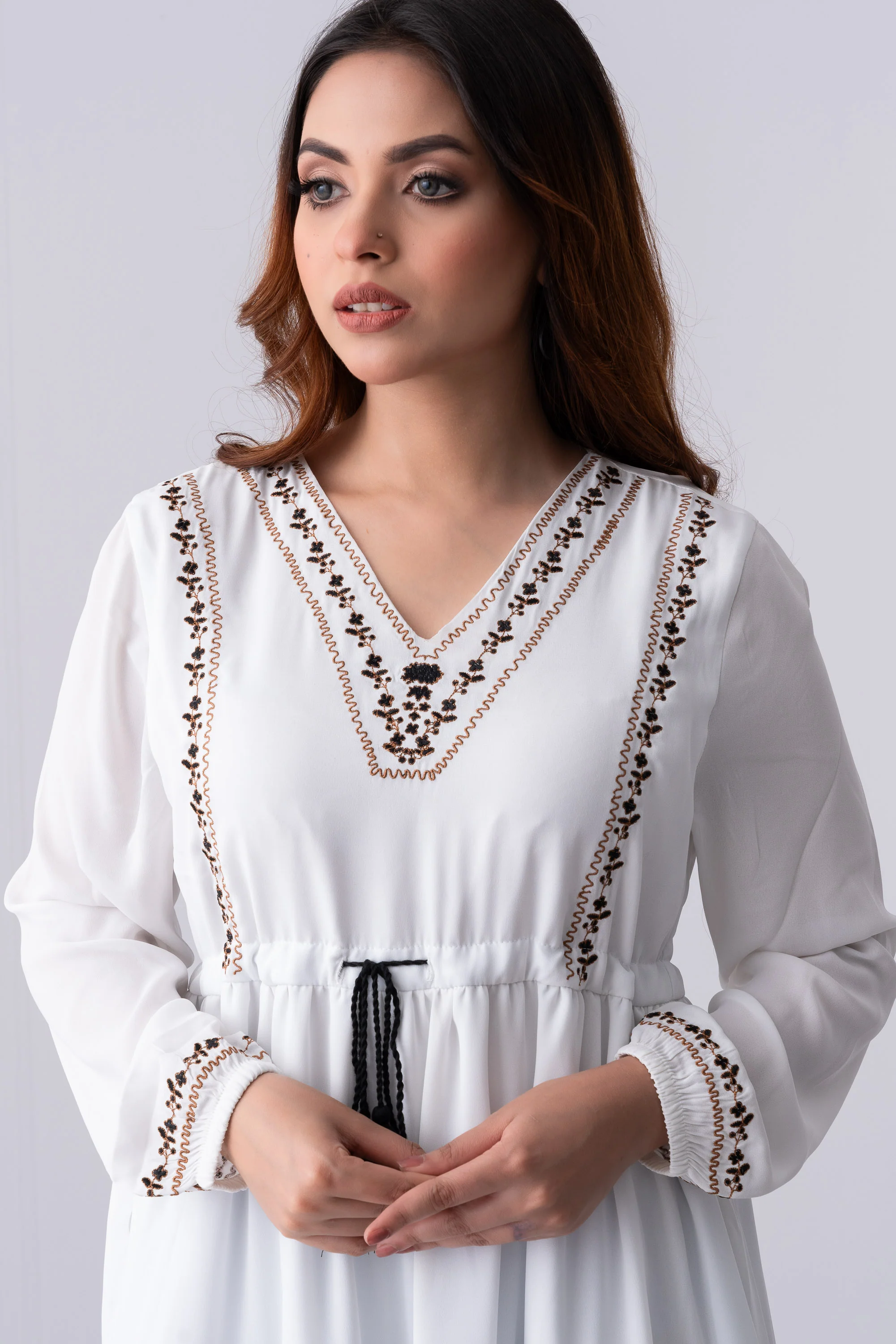 Georgette V-Neck Long Dress - XTXFMF