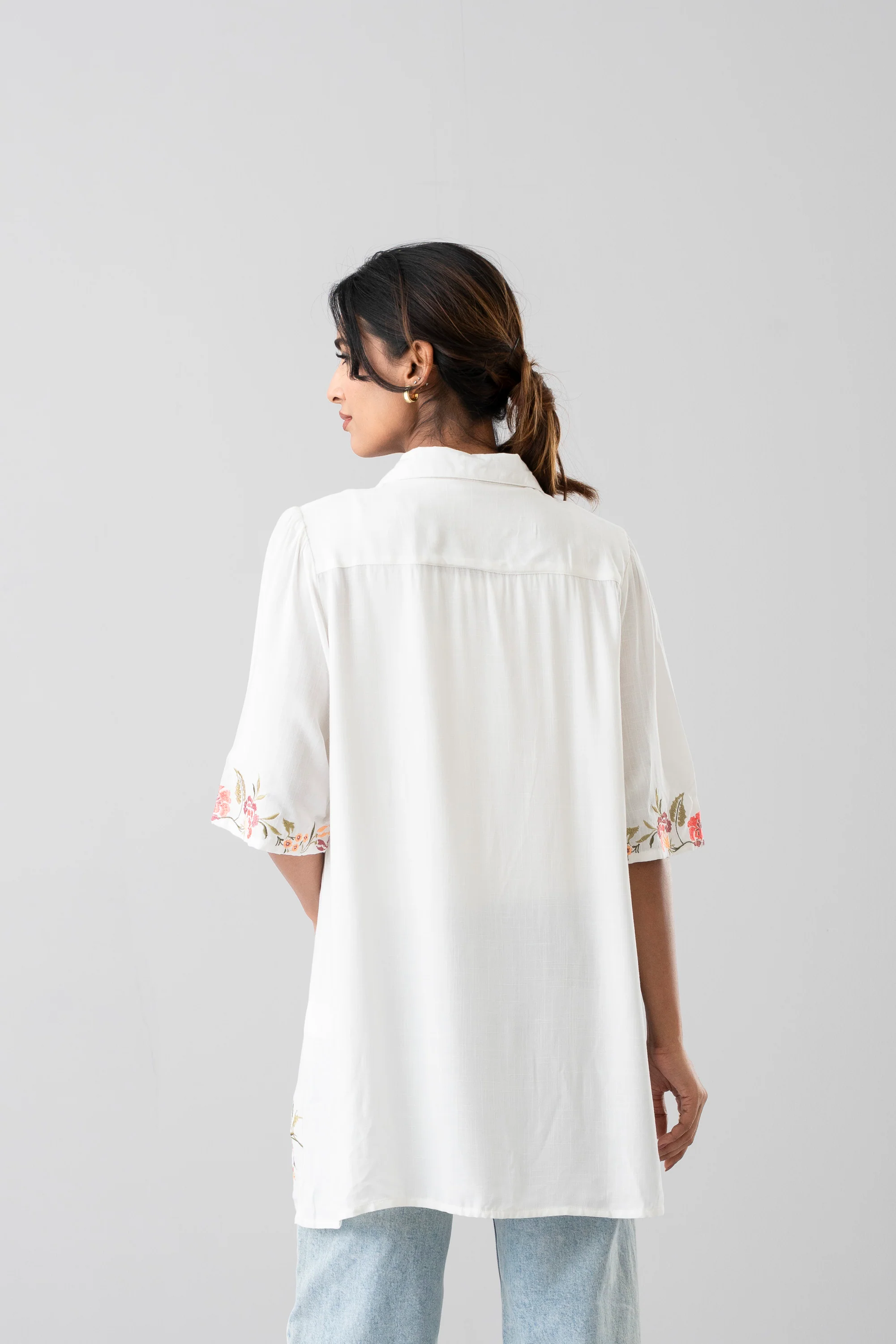 Relaxed Fit Embroidered Viscose Casual Shirt - XTXFMF