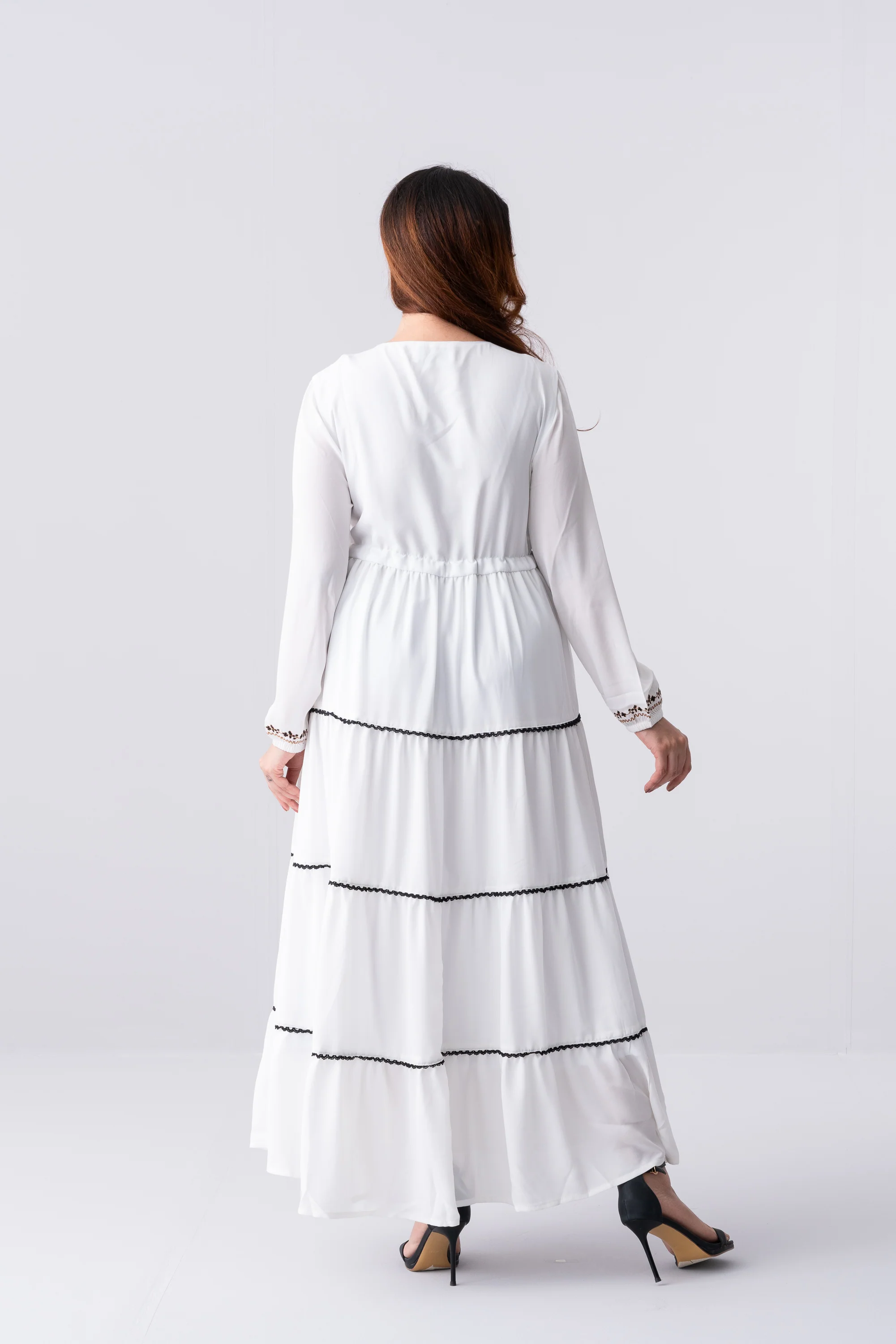 Georgette V-Neck Long Dress - XTXFMF