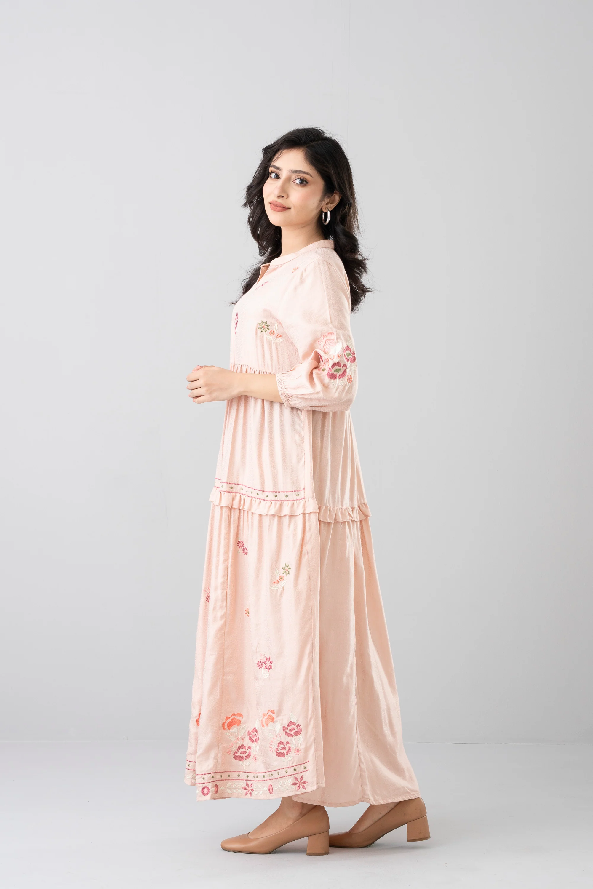 Floral Embroidered Jacquard Long Dress - XTXFMF