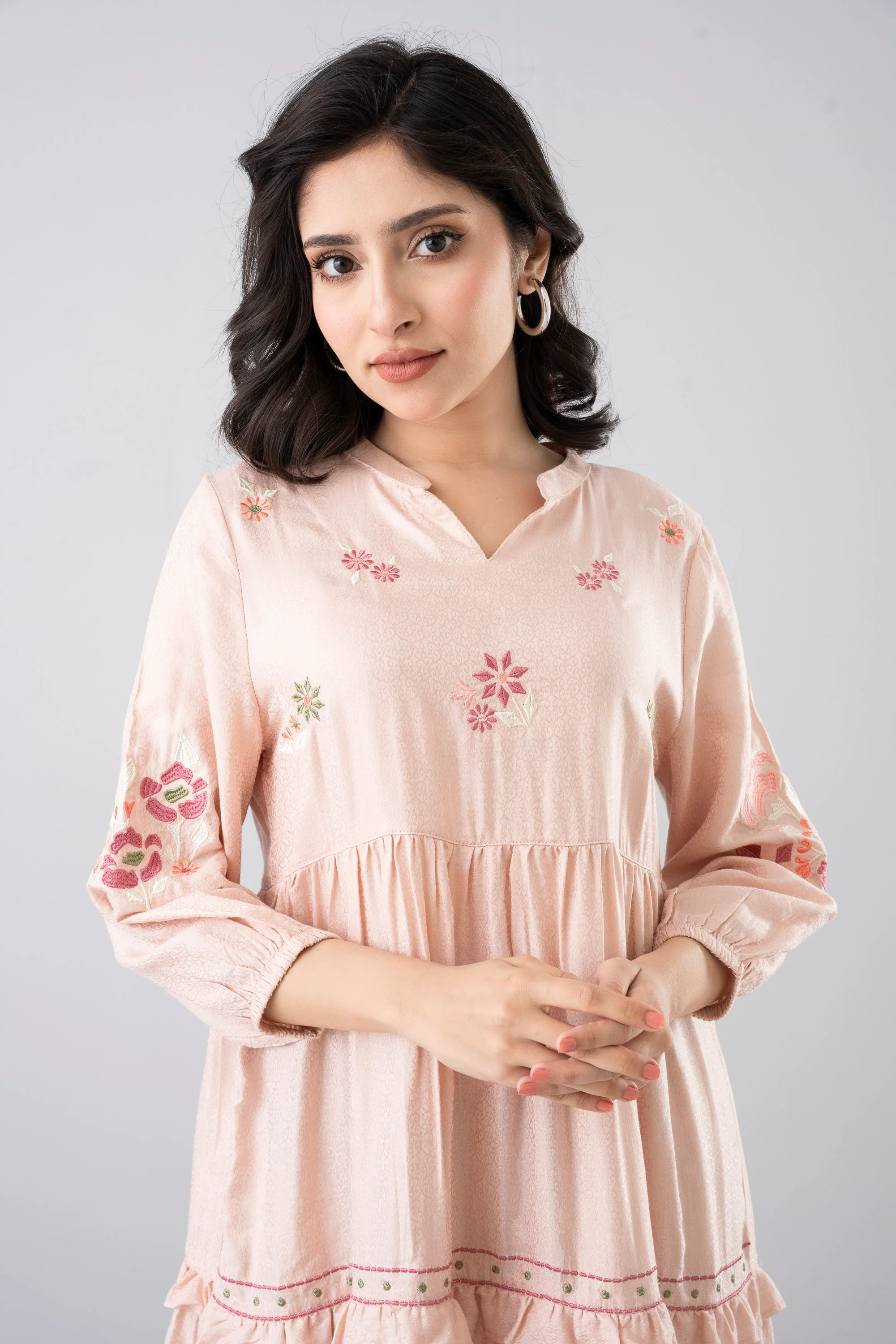 Floral Embroidered Jacquard Long Dress - XTXFMF