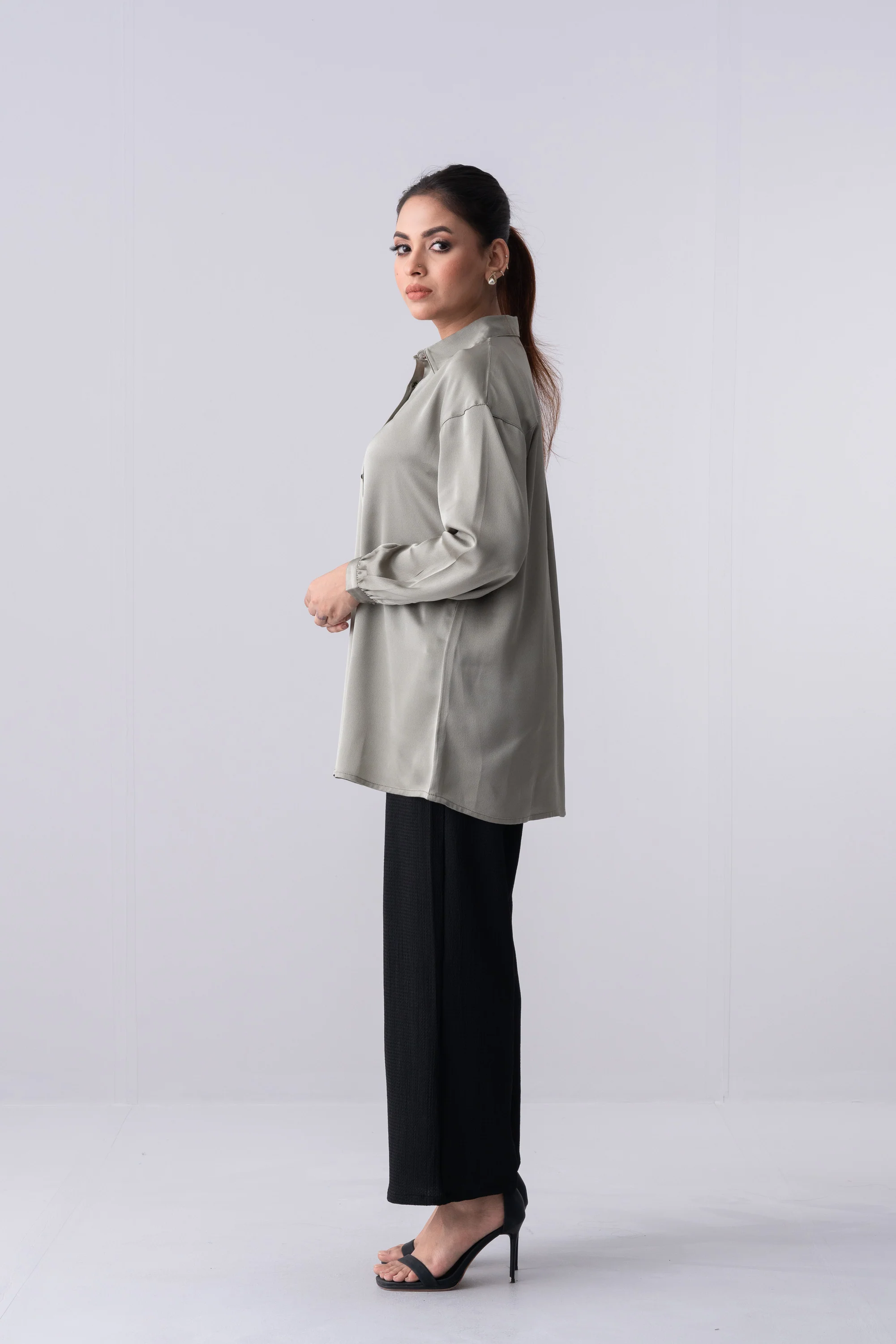 Oversized Fit Satin Casual Shirt - XTXFMF