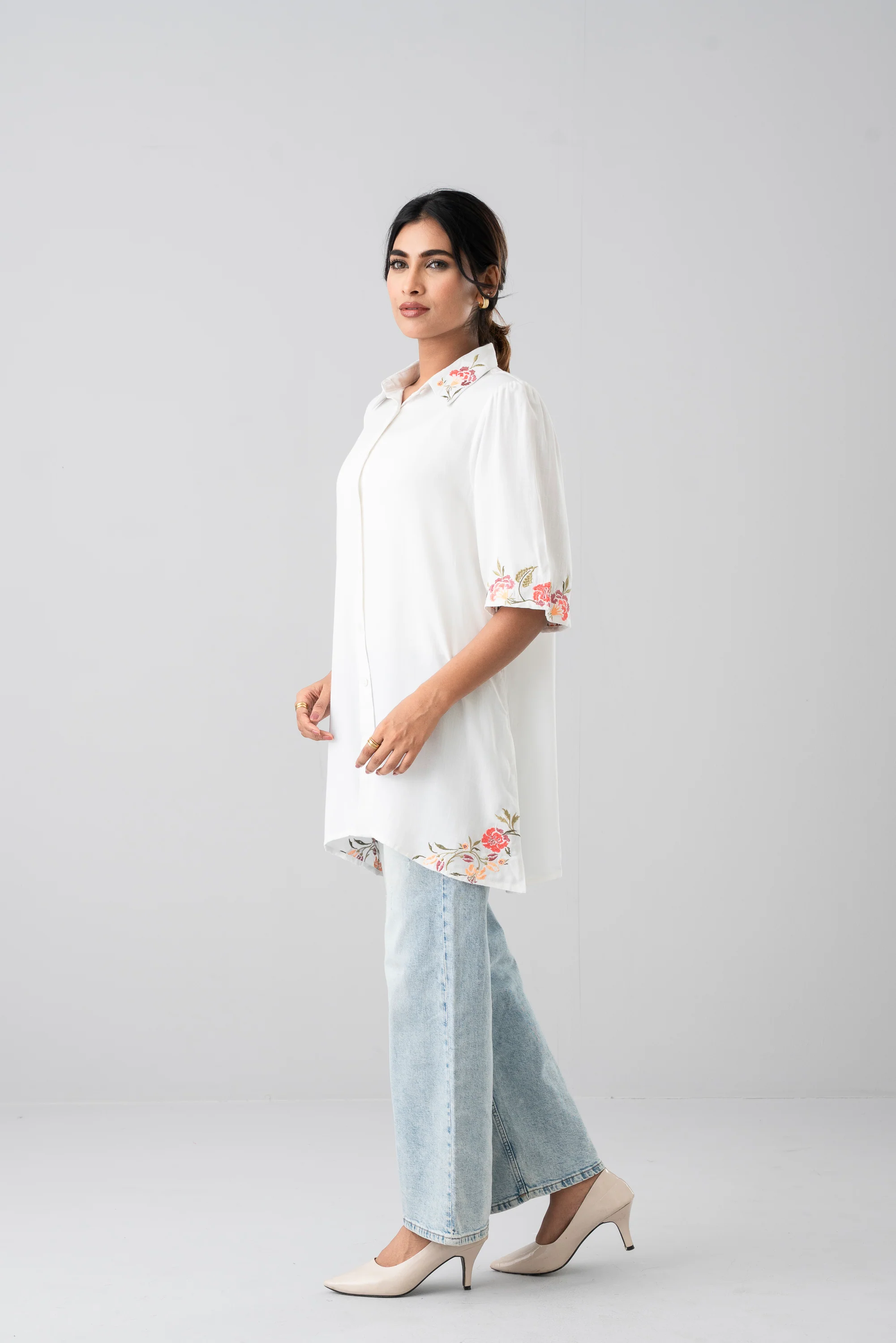 Relaxed Fit Embroidered Viscose Casual Shirt - XTXFMF