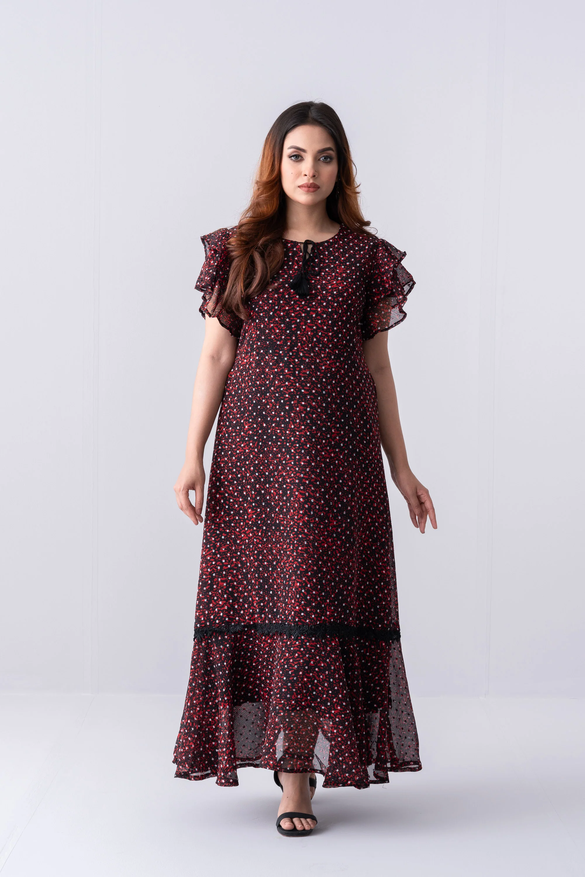 Ditsy Printed Georgette Long Dress - XTXFMF