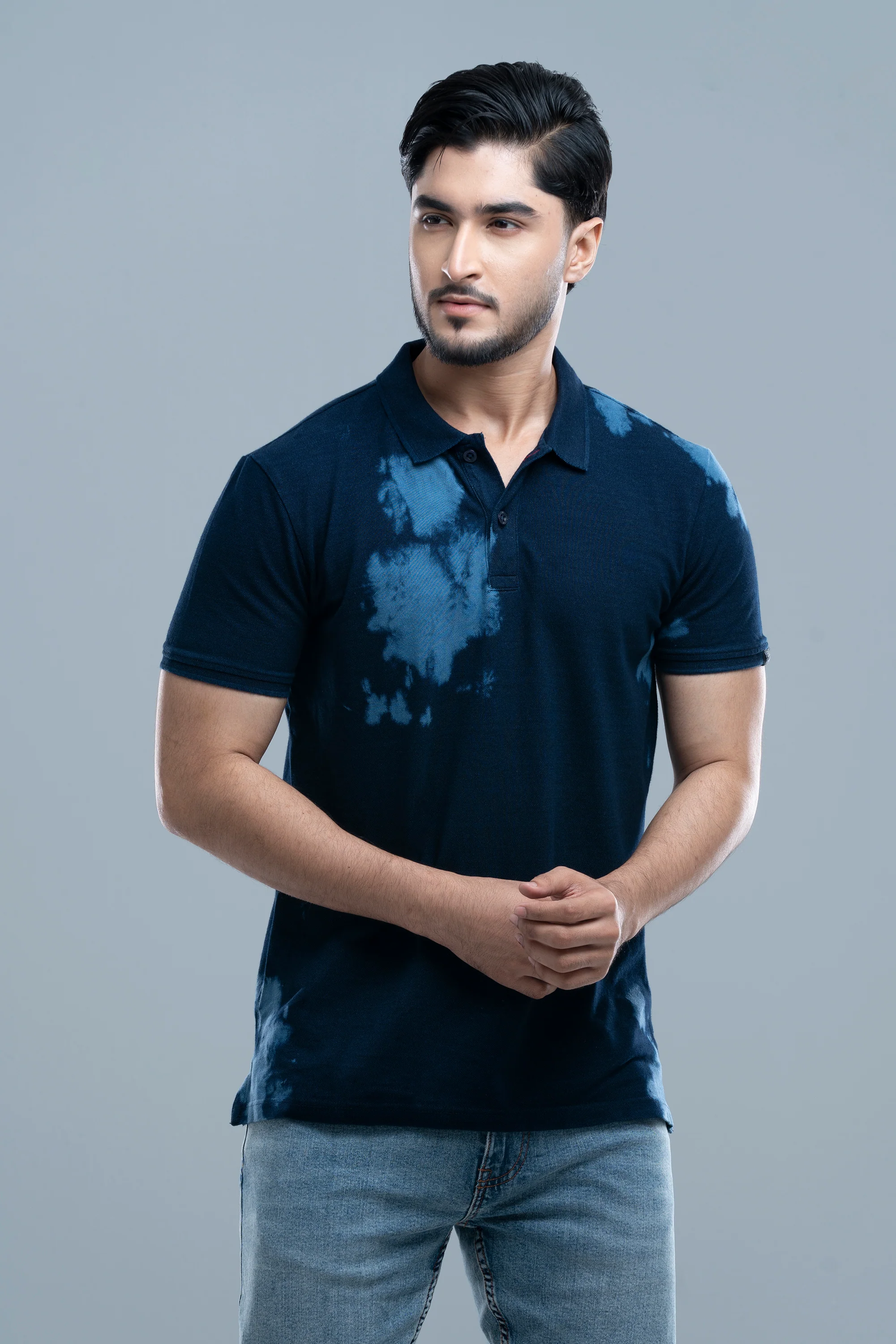 Regular Fit Indigo Washed Polo Shirt - XTXFMF